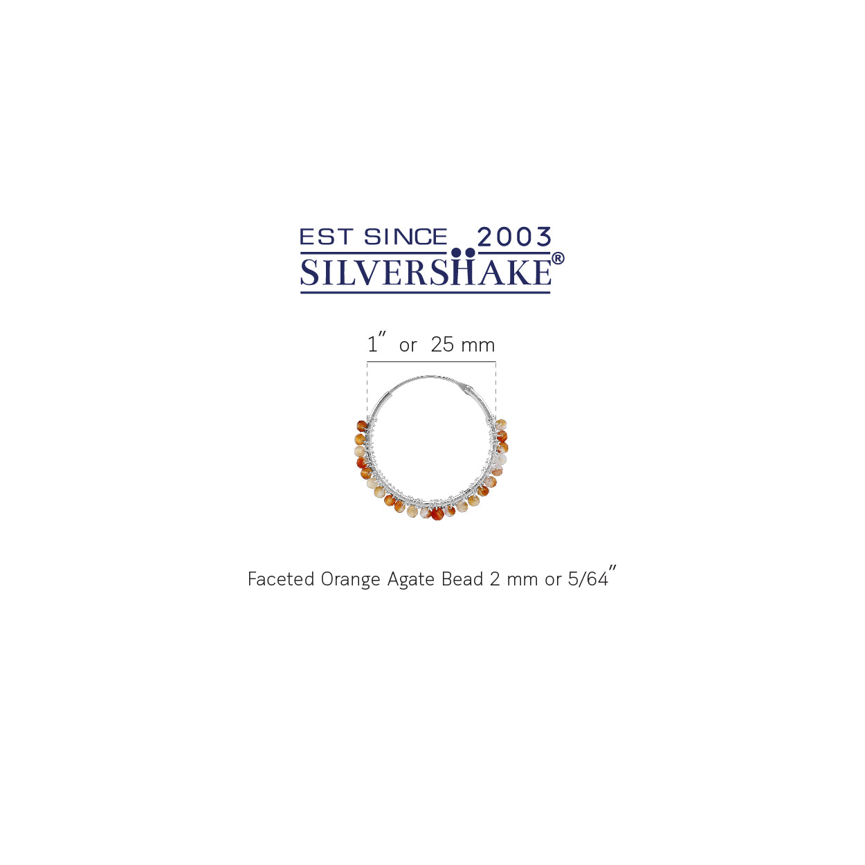 25MMx2MM Natural Orange Agate Gemstone Bead 925 Sterling Silver Boho 1 Inch Handmade O-Hoop Earrings Jewelry for Women - Silvershake-store