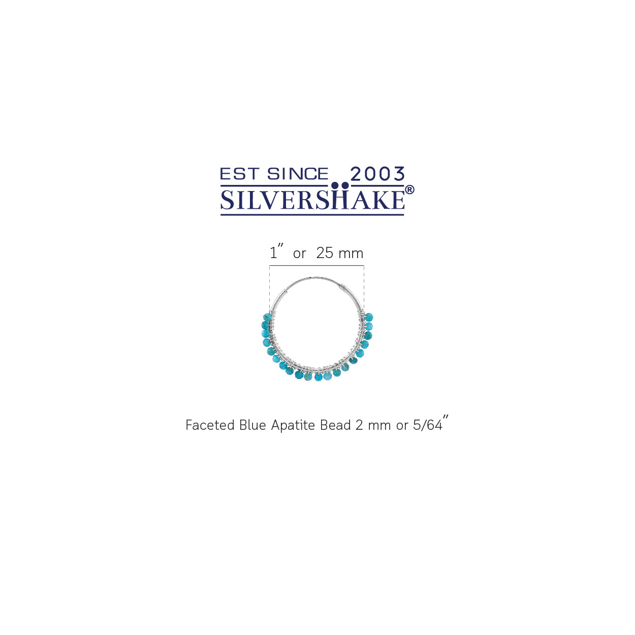 25MMx2MM Natural Blue Apatite Gemstone Bead 925 Sterling Silver Boho 1 Inch Handmade O-Hoop Earrings Jewelry for Women - Silvershake-store