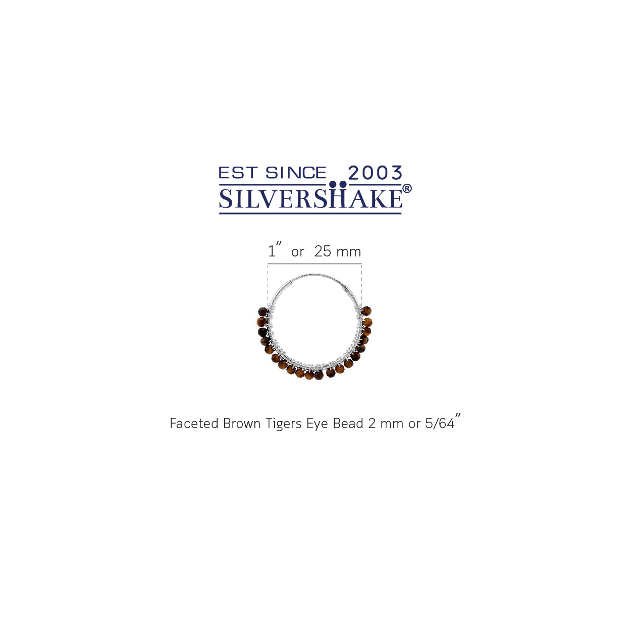 25MMx2MM Natural Brown Tigers Eye Gemstone Bead 925 Sterling Silver Boho 1 Inch Handmade O-Hoop Earrings Jewelry for Women - Silvershake-store