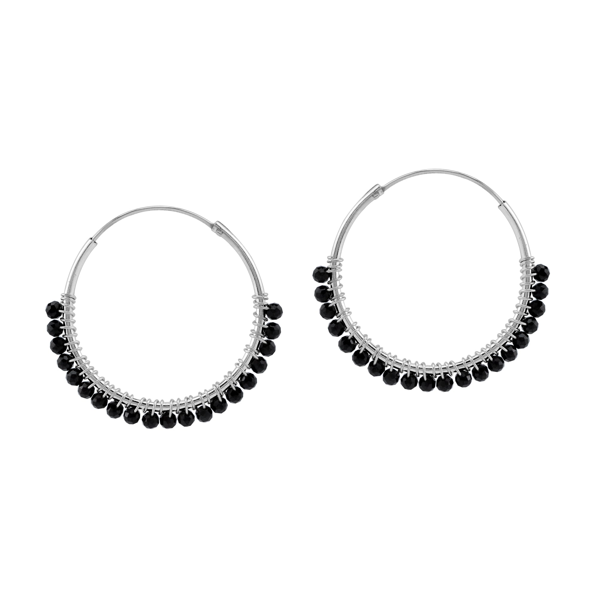 25MMx2MM Natural Black Spinel Gemstone Bead 925 Sterling Silver Boho 1 Inch Handmade O-Hoop Earrings Jewelry for Women - Silvershake-store