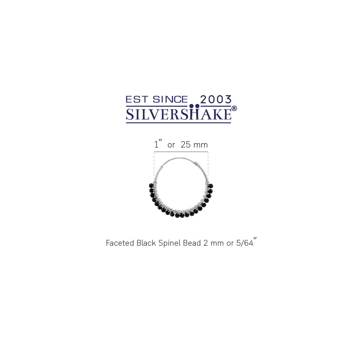 25MMx2MM Natural Black Spinel Gemstone Bead 925 Sterling Silver Boho 1 Inch Handmade O-Hoop Earrings Jewelry for Women - Silvershake-store