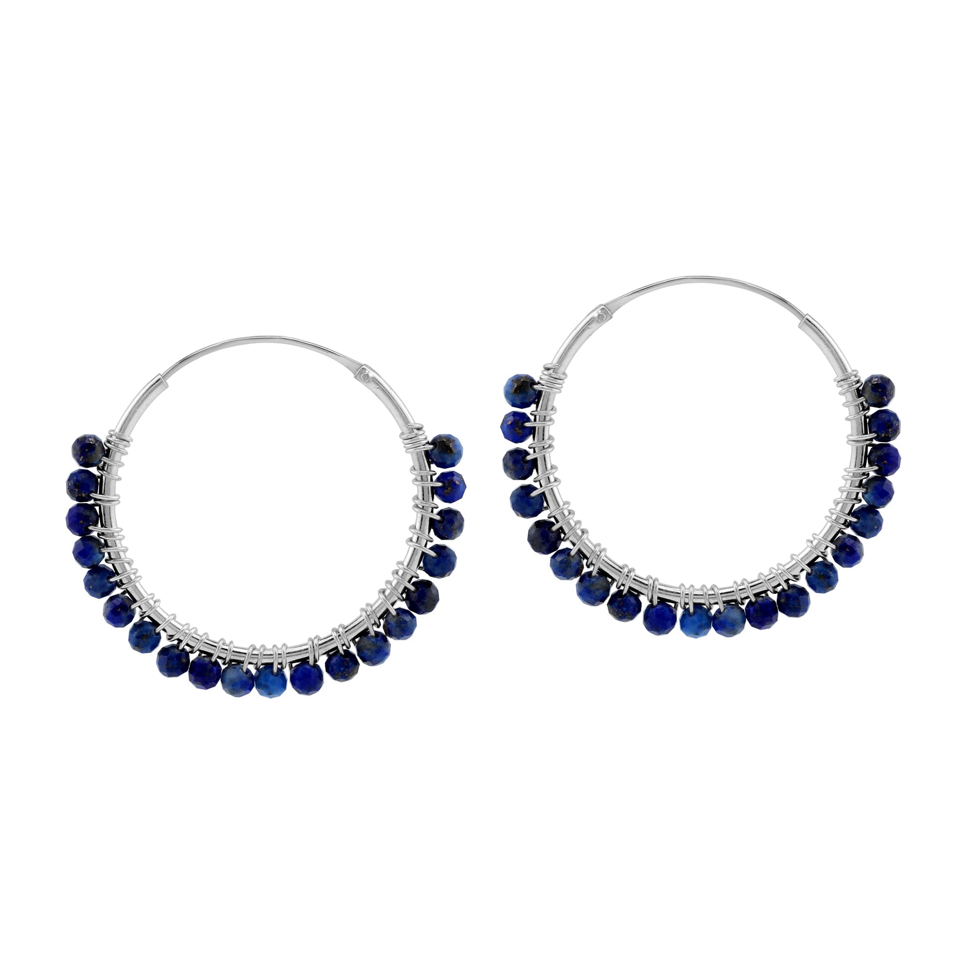 25MMx2MM Natural Blue Lapis Lazuli Gemstone Bead 925 Sterling Silver Boho 1 Inch Handmade O-Hoop Earrings Jewelry for Women - Silvershake-store