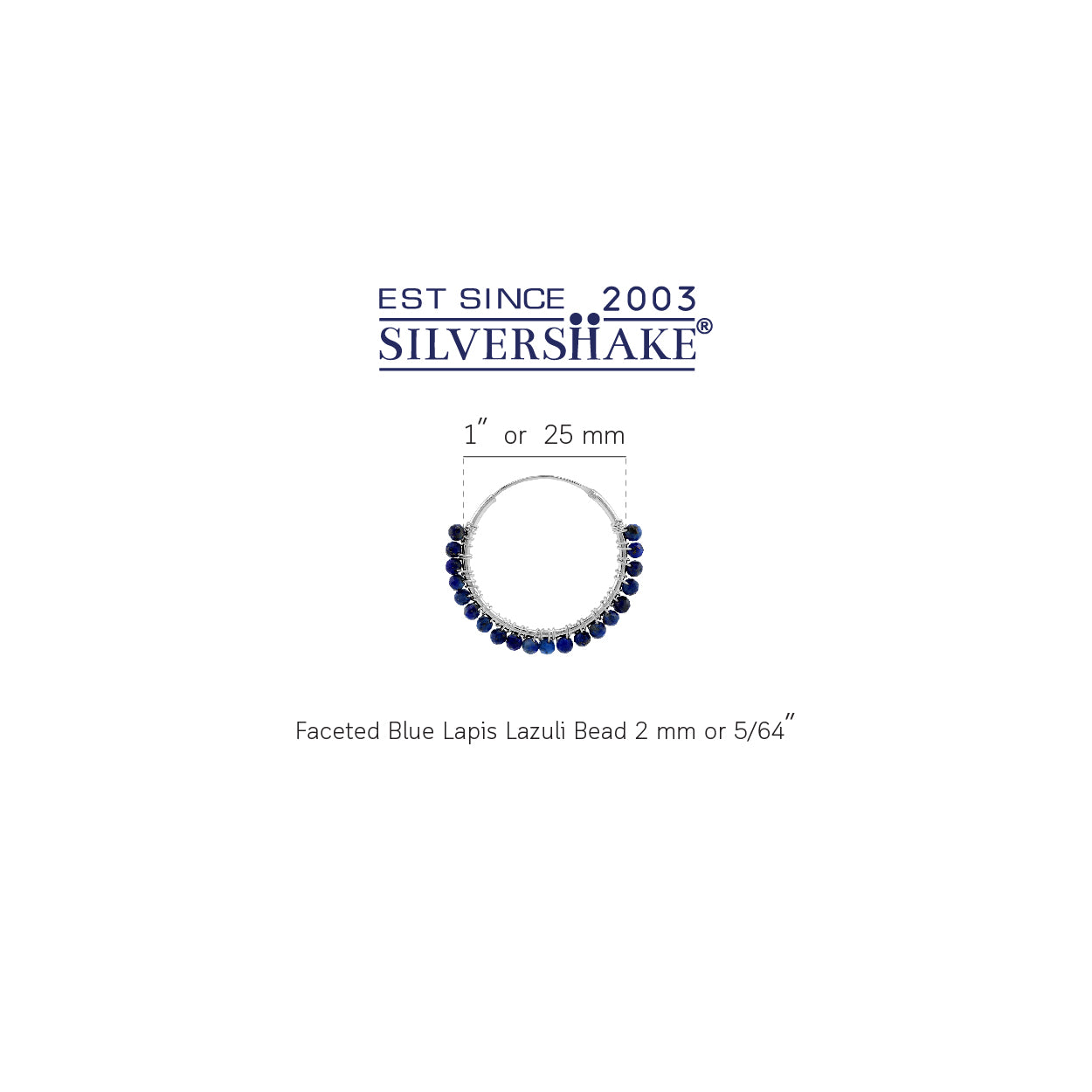 25MMx2MM Natural Blue Lapis Lazuli Gemstone Bead 925 Sterling Silver Boho 1 Inch Handmade O-Hoop Earrings Jewelry for Women - Silvershake-store