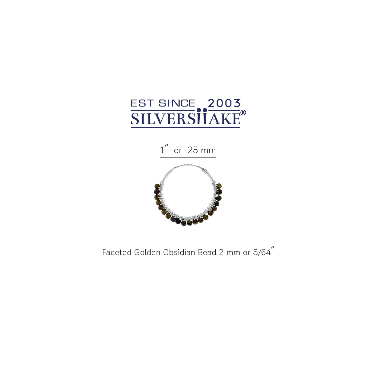 25MMx2MM Natural Golden Obsidian Gemstone Bead 925 Sterling Silver Boho 1 Inch Handmade O-Hoop Earrings Jewelry for Women - Silvershake-store