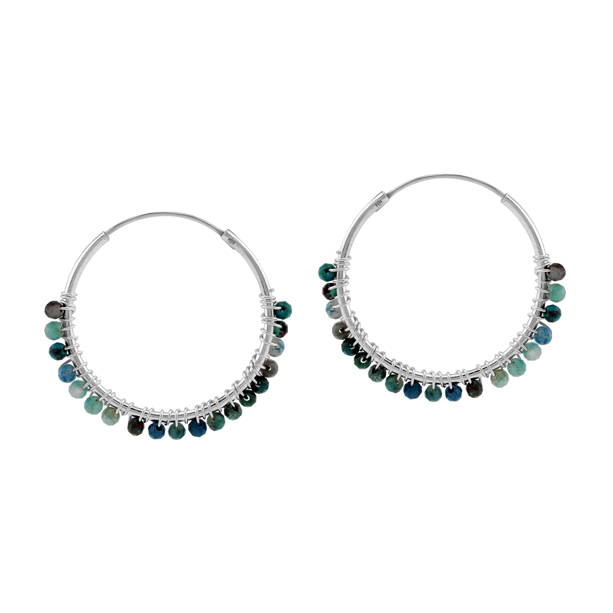 25MMx2MM Natural Chrysocolla Gemstone Bead 925 Sterling Silver Boho 1 Inch Handmade O-Hoop Earrings Jewelry for Women - Silvershake-store