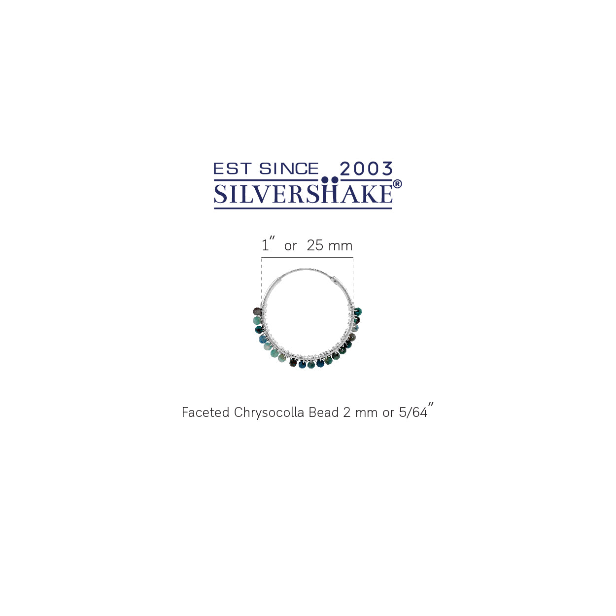 25MMx2MM Natural Chrysocolla Gemstone Bead 925 Sterling Silver Boho 1 Inch Handmade O-Hoop Earrings Jewelry for Women - Silvershake-store