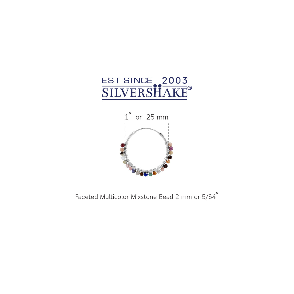 25MMx2MM Natural Multicolor Mix Gemstone Bead 925 Sterling Silver Boho 1 Inch Handmade O-Hoop Earrings Jewelry for Women - Silvershake-store