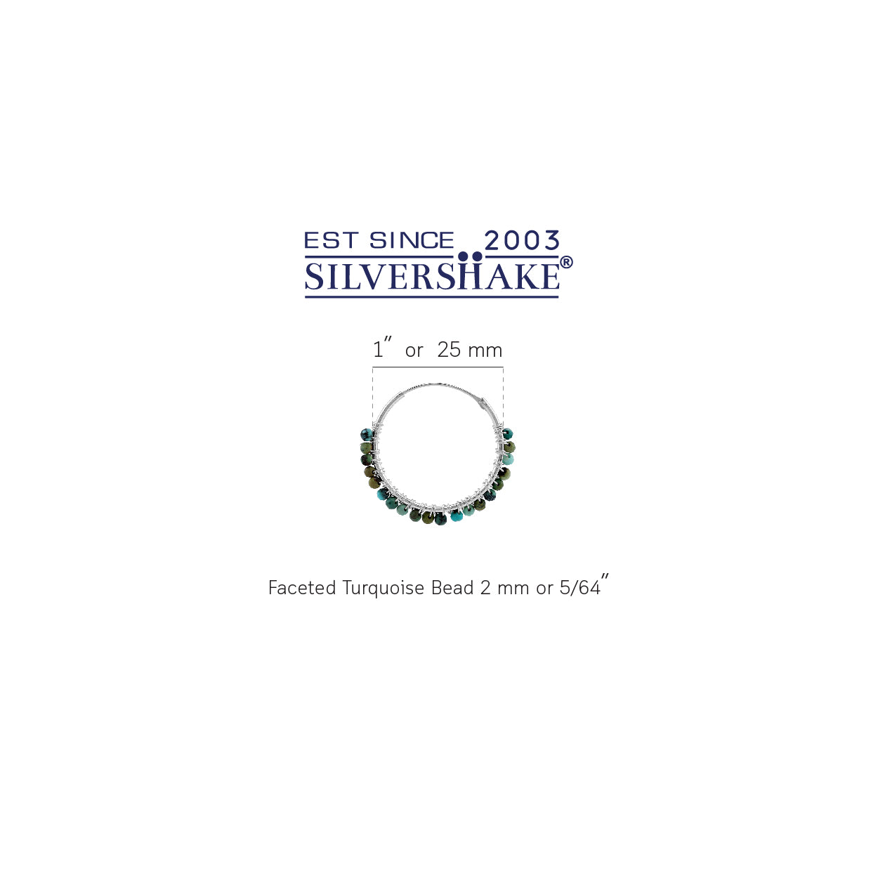 25MMx2MM Compressed Turquoise Gemstone Bead 925 Sterling Silver Boho 1 Inch Handmade O-Hoop Earrings Jewelry for Women - Silvershake-store
