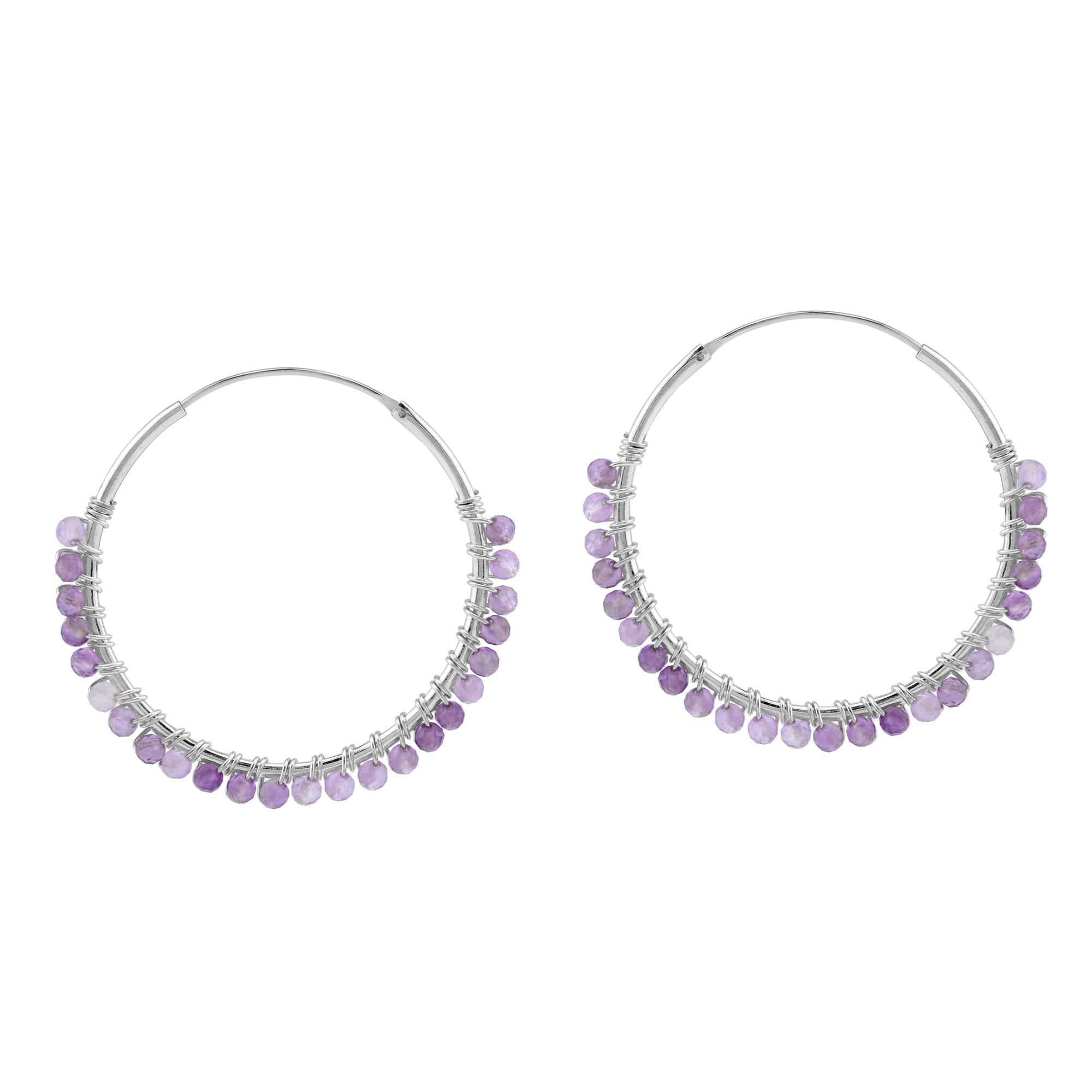 30MMx2MM Natural Purple Amethyst Gemstone Bead 925 Sterling Silver Boho 1.18 Inch Handmade O-Hoop Earrings Jewelry for Women February Birthstone - Silvershake-store