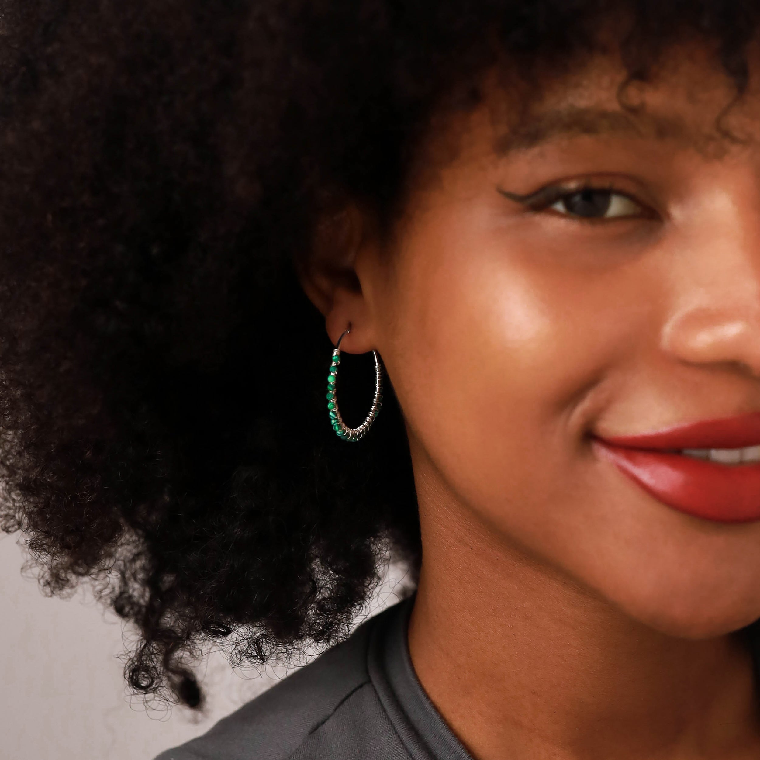 30MMx2MM Natural Purple Amethyst Gemstone Bead 925 Sterling Silver Boho 1.18 Inch Handmade O-Hoop Earrings Jewelry for Women February Birthstone - Silvershake-store