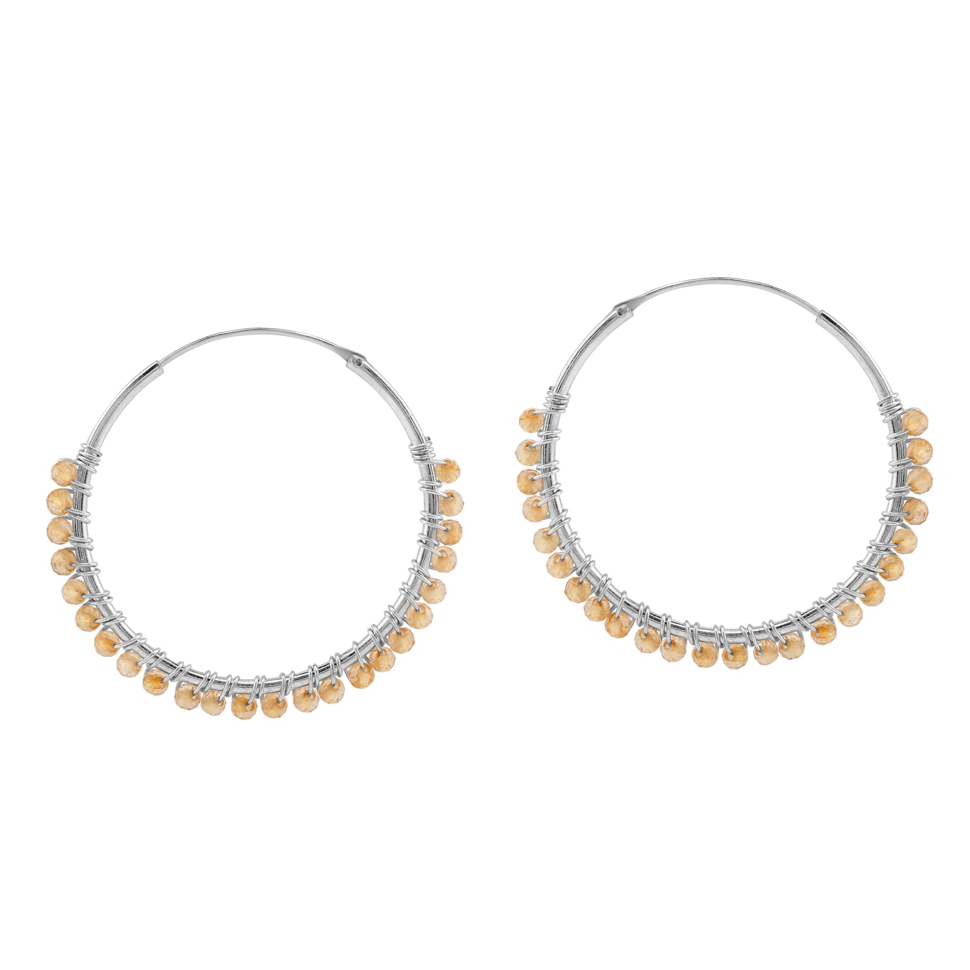 30MMx2MM Natural Yellow Citrine Gemstone Bead 925 Sterling Silver Boho 1.18 Inch Handmade O-Hoop Earrings Jewelry for Women November Birthstone - Silvershake-store