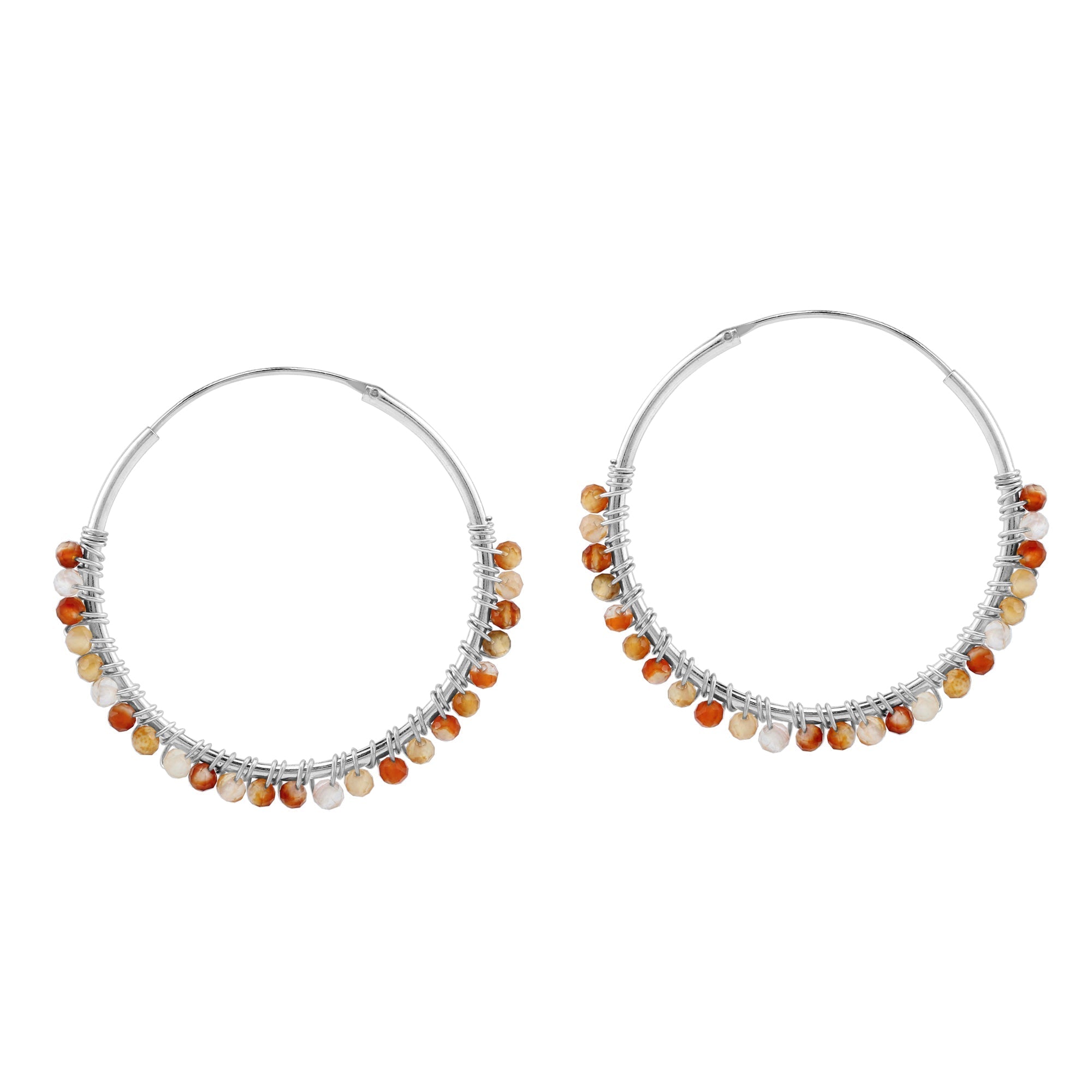 30MMx2MM Natural Orange Agate Gemstone Bead 925 Sterling Silver Boho 1.18 Inch Handmade O-Hoop Earrings Jewelry for Women - Silvershake-store
