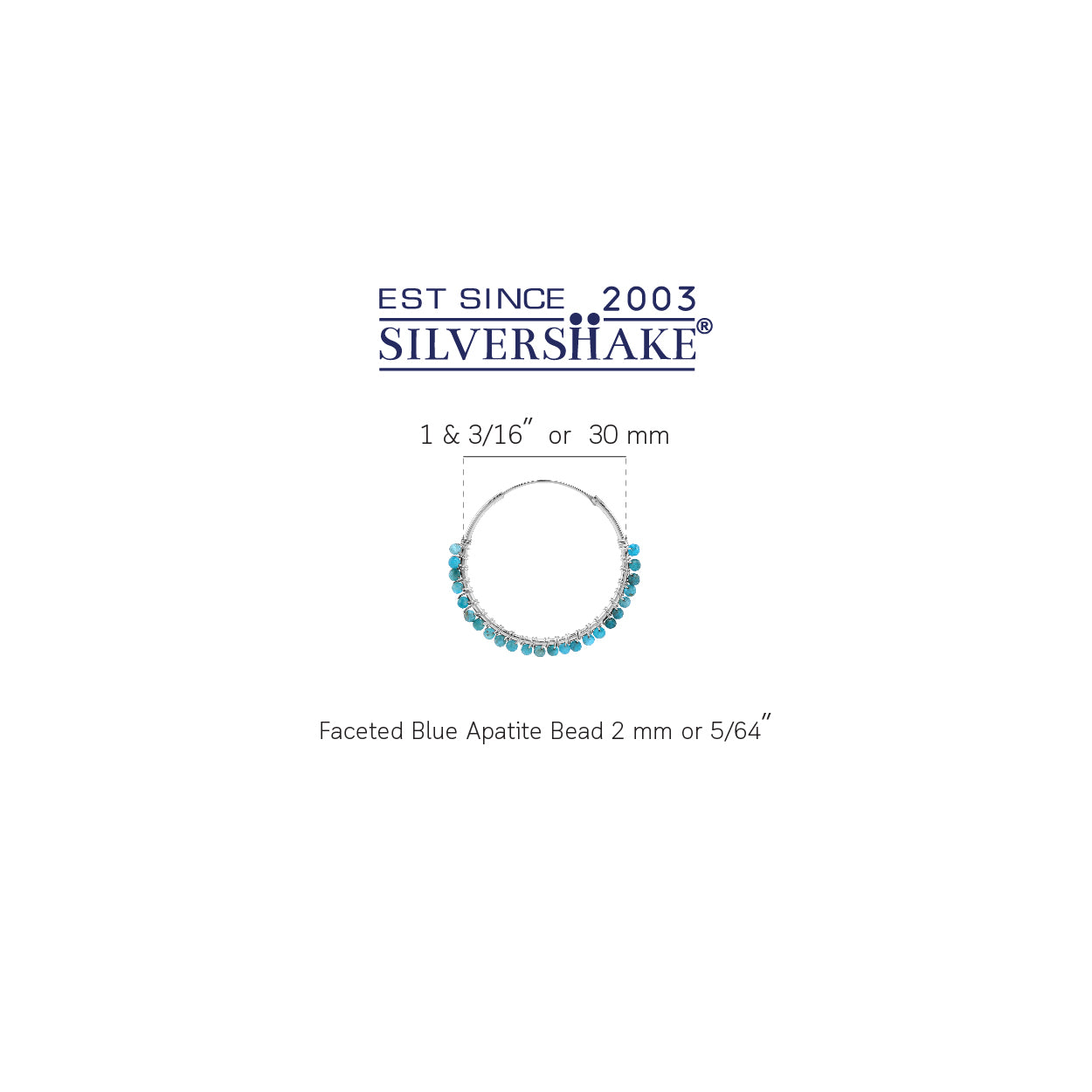 30MMx2MM Natural Blue Apatite Gemstone Bead 925 Sterling Silver Boho 1.18 Inch Handmade O-Hoop Earrings Jewelry for Women - Silvershake-store