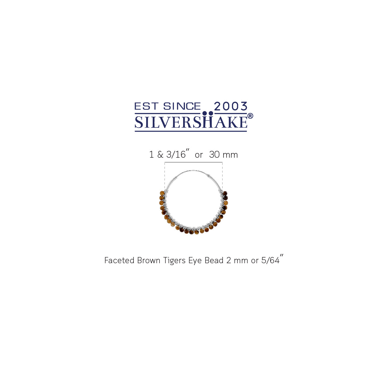 30MMx2MM Natural Brown Tigers Eye Gemstone Bead 925 Sterling Silver Boho 1.18 Inch Handmade O-Hoop Earrings Jewelry for Women - Silvershake-store