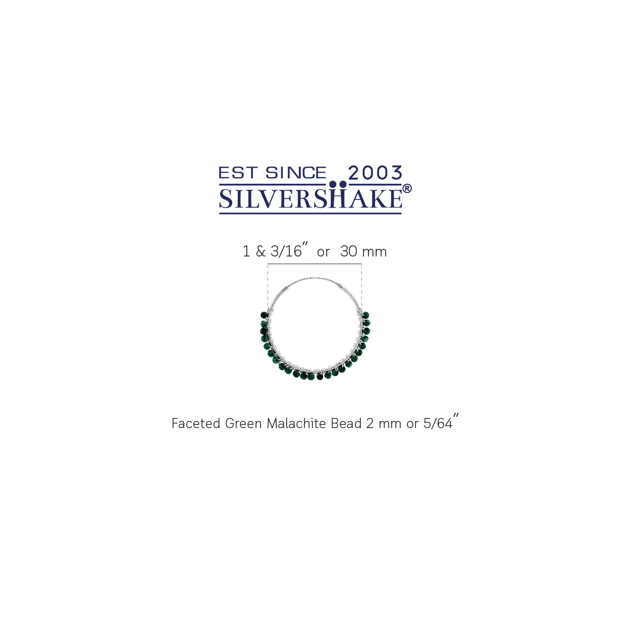 30MMx2MM Natural Green Malachite Gemstone Bead 925 Sterling Silver Boho 1.18 Inch Handmade O-Hoop Earrings Jewelry for Women - Silvershake-store