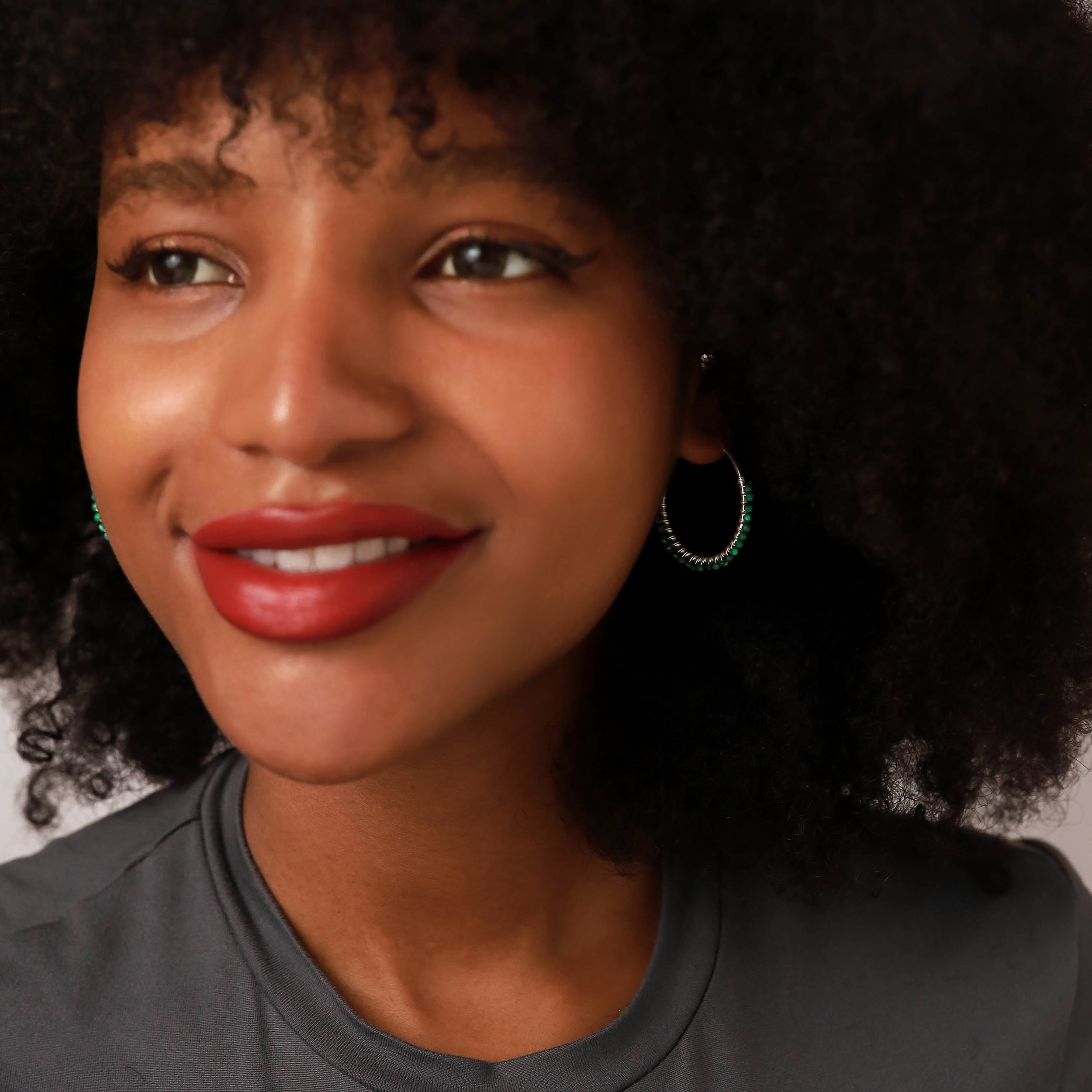 30MMx2MM Natural Rhodolite Garnet Gemstone Bead 925 Sterling Silver Boho 1.18 Inch Handmade O-Hoop Earrings Jewelry for Women - Silvershake-store