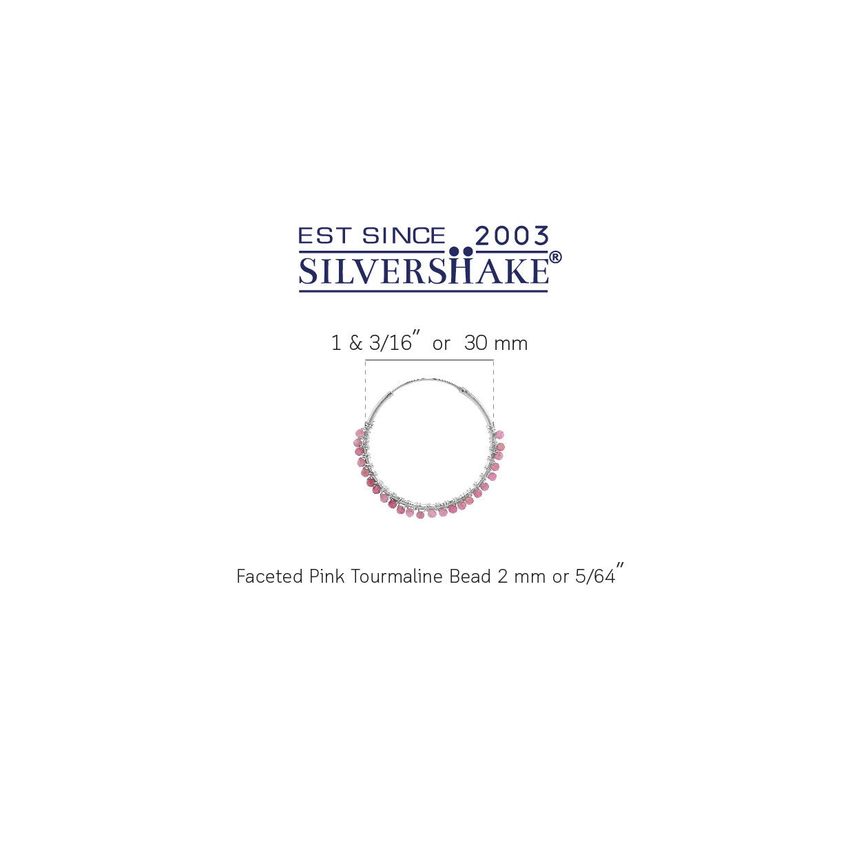 30MMx2MM Natural Pink Tourmaline Gemstone Bead 925 Sterling Silver Boho 1.18 Inch Handmade O-Hoop Earrings Jewelry for Women October Birthstone - Silvershake-store