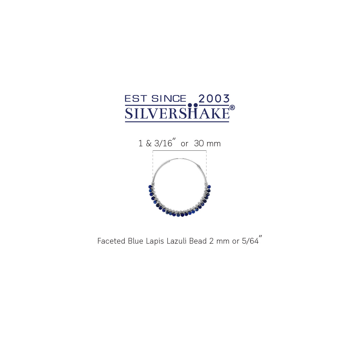 30MMx2MM Natural Blue Lapis Lazuli Gemstone Bead 925 Sterling Silver Boho 1.18 Inch Handmade O-Hoop Earrings Jewelry for Women - Silvershake-store