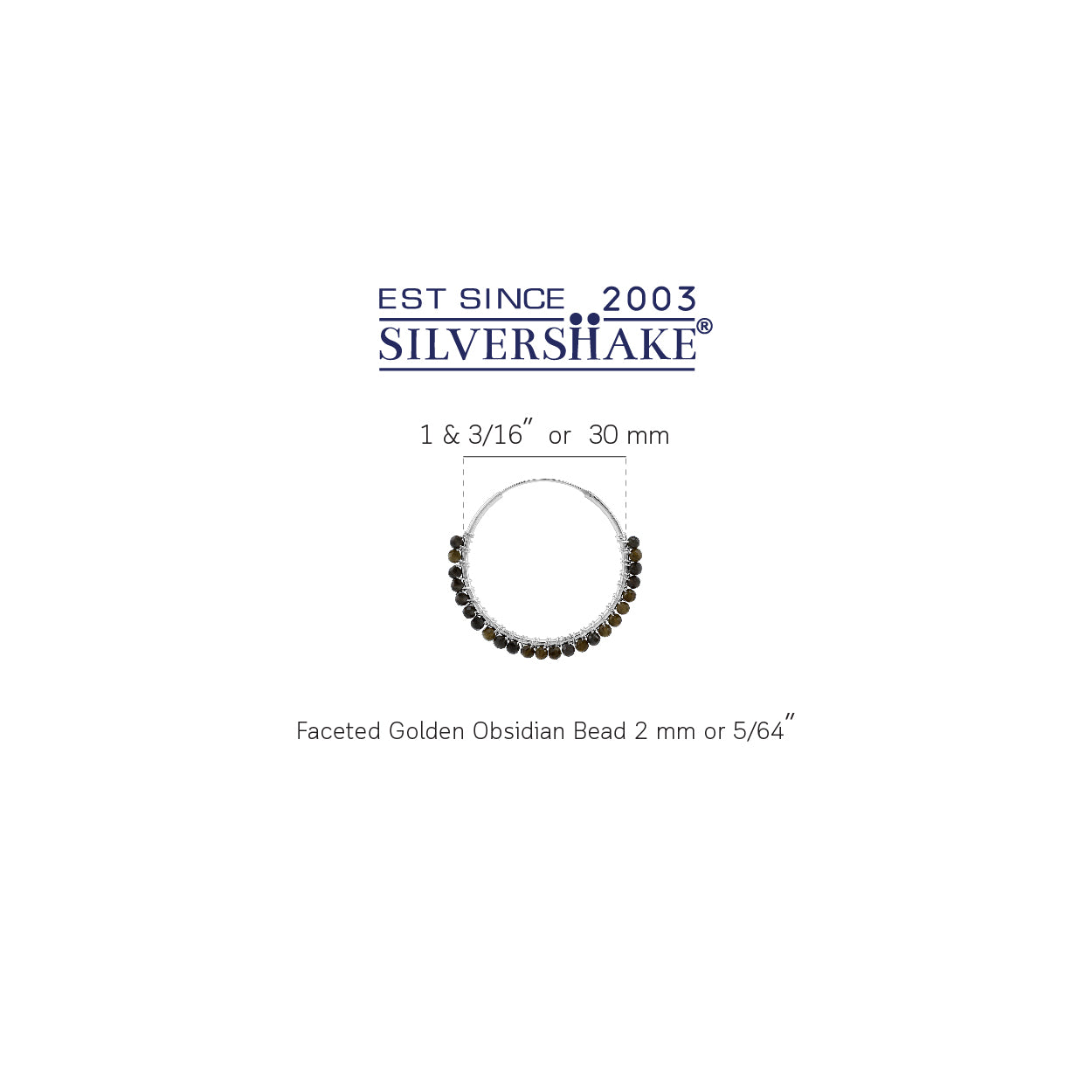 30MMx2MM Natural Golden Obsidian Gemstone Bead 925 Sterling Silver Boho 1.18 Inch Handmade O-Hoop Earrings Jewelry for Women - Silvershake-store