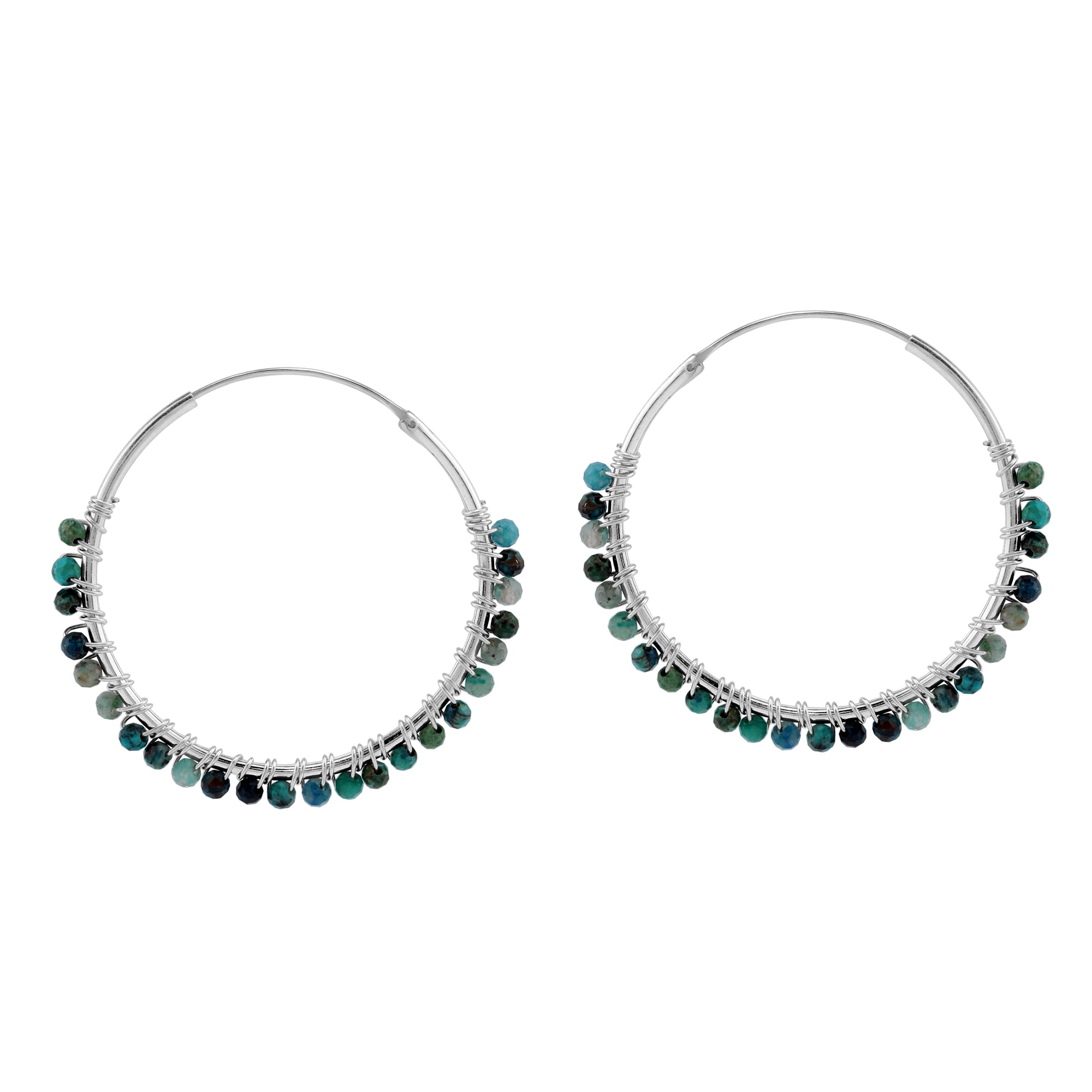 30MMx2MM Natural Chrysocolla Gemstone Bead 925 Sterling Silver Boho 1.18 Inch Handmade O-Hoop Earrings Jewelry for Women - Silvershake-store