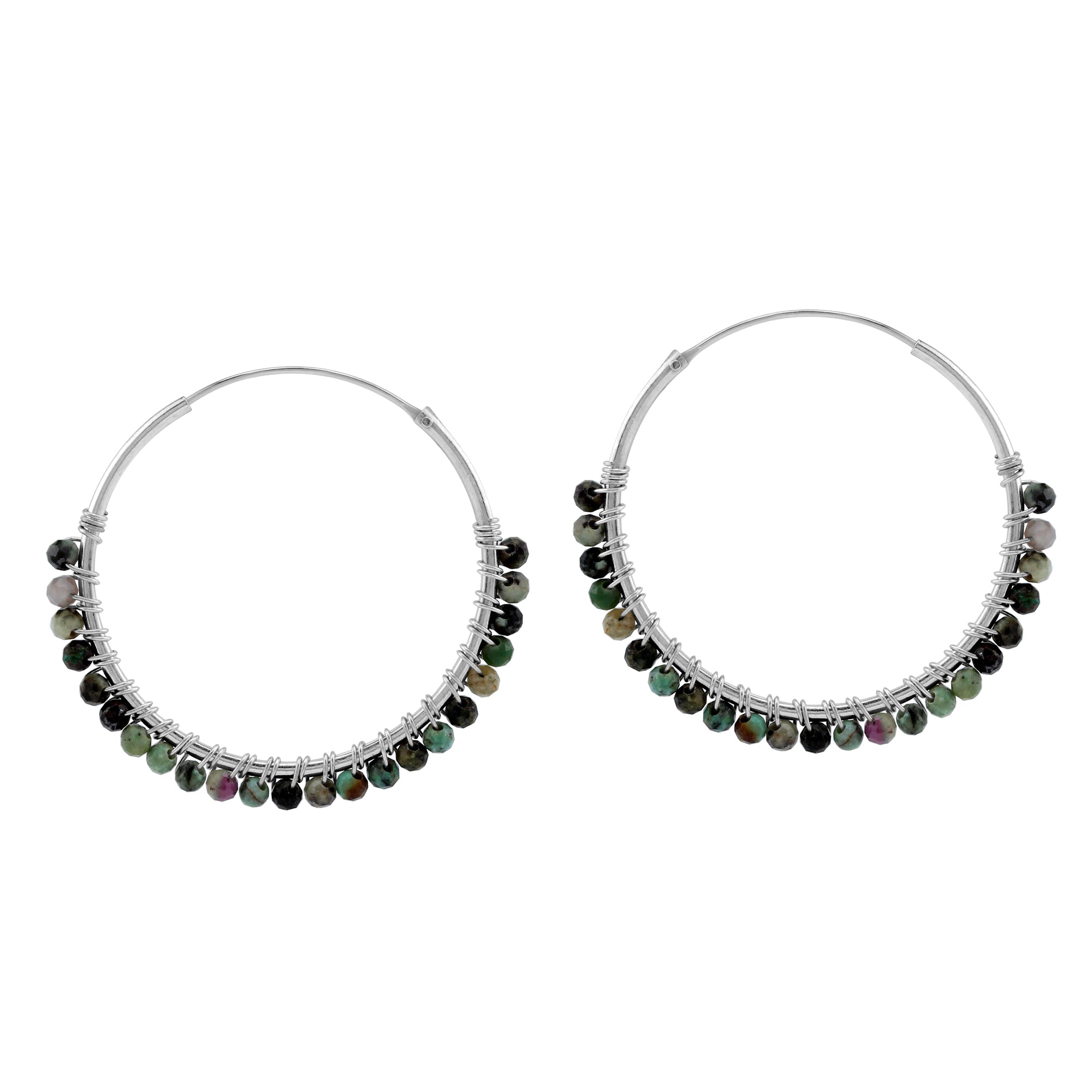 30MMx2MM Compressed Turquoise Gemstone Bead 925 Sterling Silver Boho 1.18 Inch Handmade O-Hoop Earrings Jewelry for Women - Silvershake-store