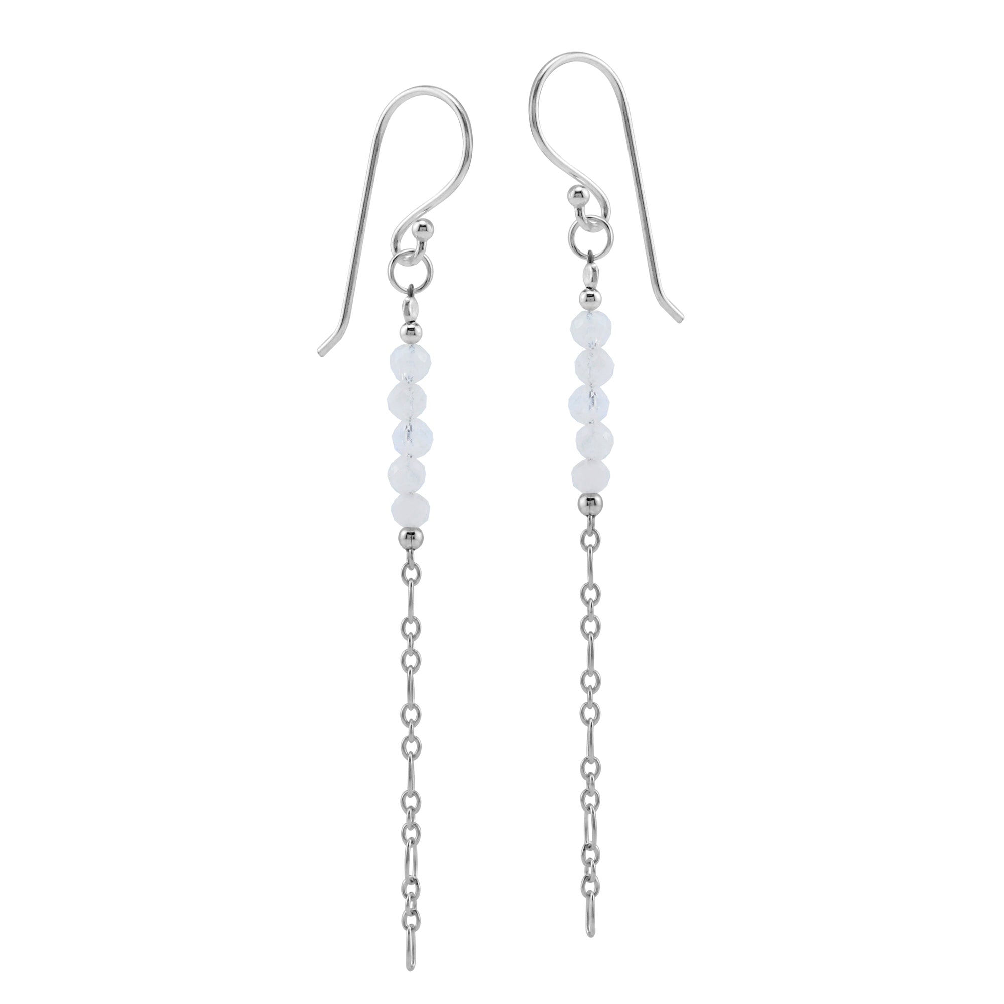 5-Stone 3MM Natural White Moonstone Bead 925 Sterling Silver Bohemian Inspired Minimalist Dangle Hook Earrings Jewelry for Women June Gemstone Birthstone - Silvershake-store