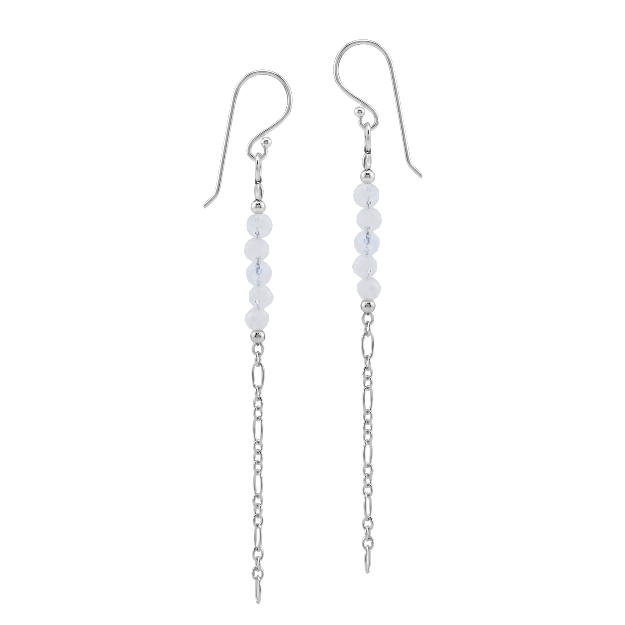 5-Stone 3MM Natural White Moonstone Bead 925 Sterling Silver Bohemian Inspired Minimalist Dangle Hook Earrings Jewelry for Women June Gemstone Birthstone - Silvershake-store