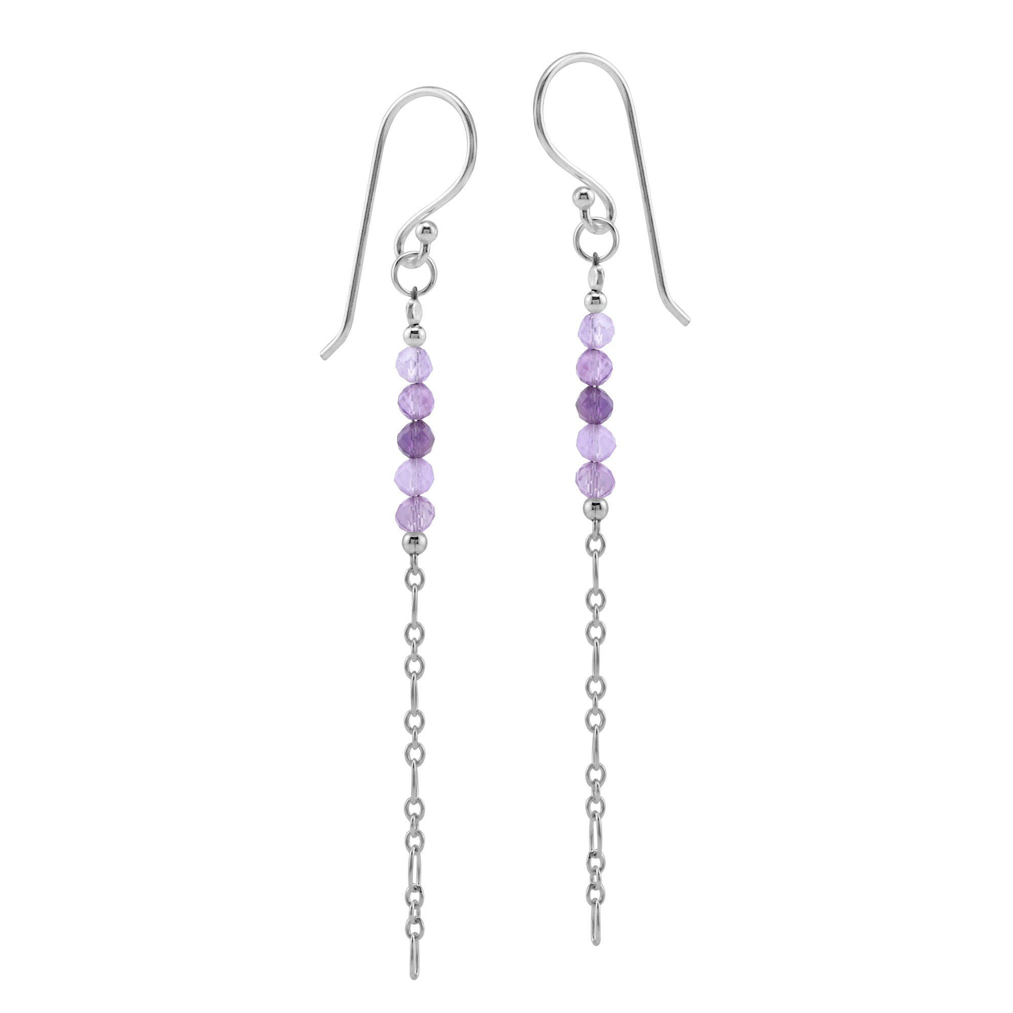 5-Stone 3MM Natural Purple Amethyst Gemstone Bead 925 Sterling Silver Bohemian Inspired Minimalist Dangle Hook Earrings Jewelry for Women February Birthstone - Silvershake-store