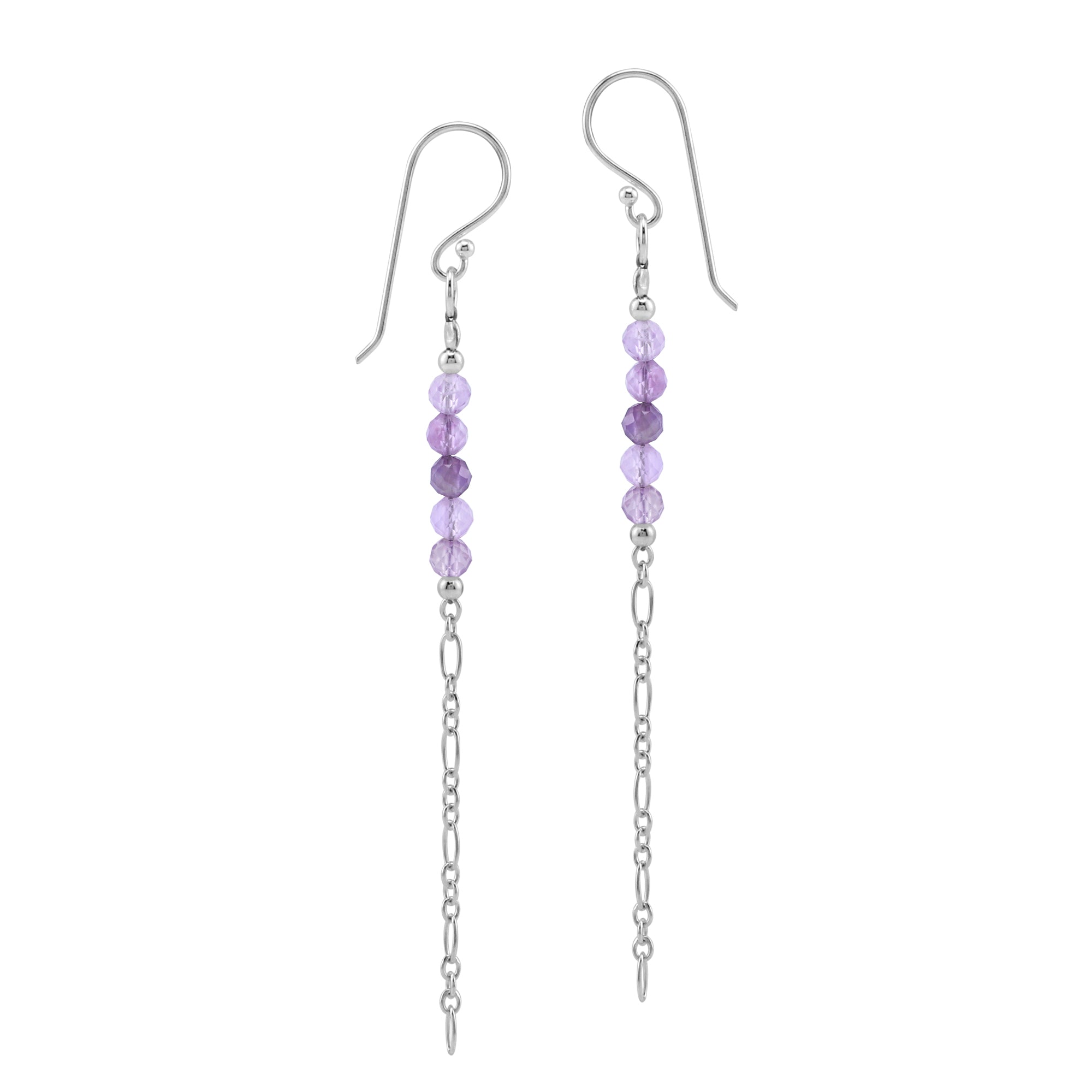5-Stone 3MM Natural Purple Amethyst Gemstone Bead 925 Sterling Silver Bohemian Inspired Minimalist Dangle Hook Earrings Jewelry for Women February Birthstone - Silvershake-store