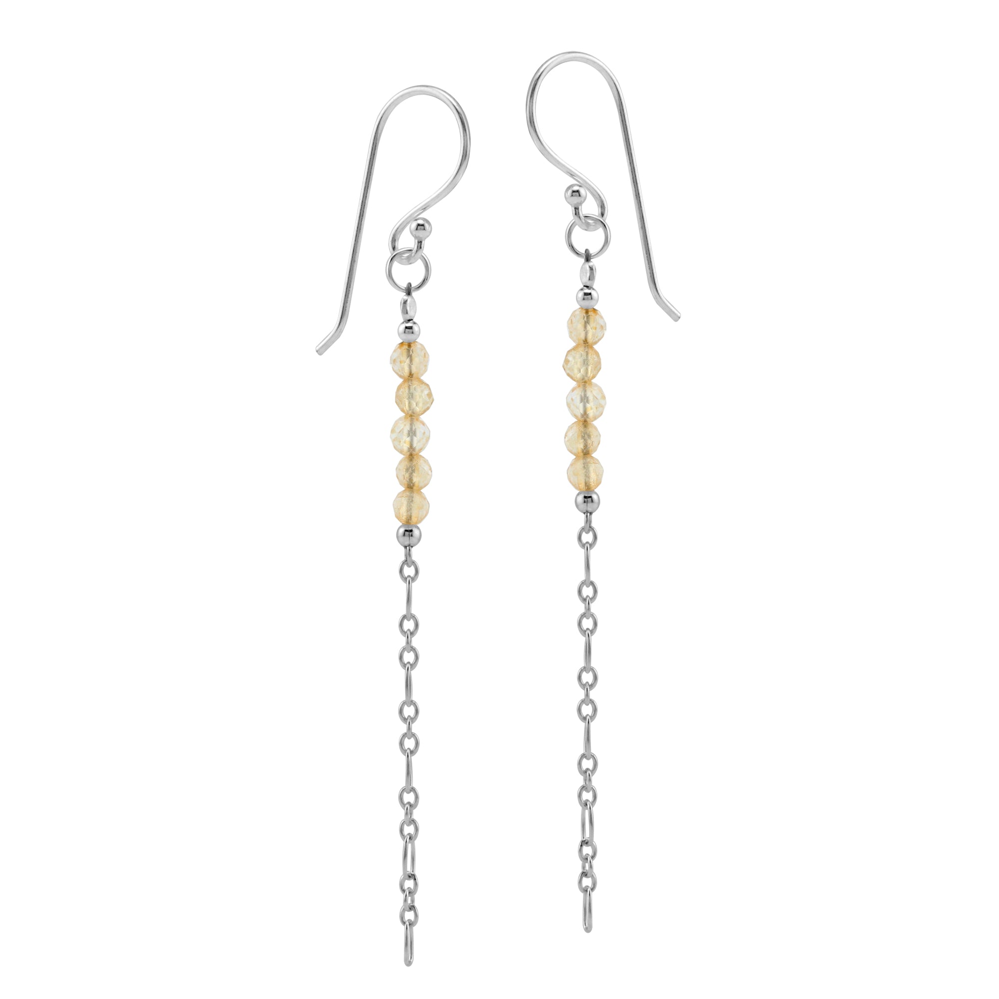 5-Stone 3MM Natural Yellow Citrine Gemstone Bead 925 Sterling Silver Bohemian Inspired Minimalist Dangle Hook Earrings Jewelry for Women November Birthstone - Silvershake-store