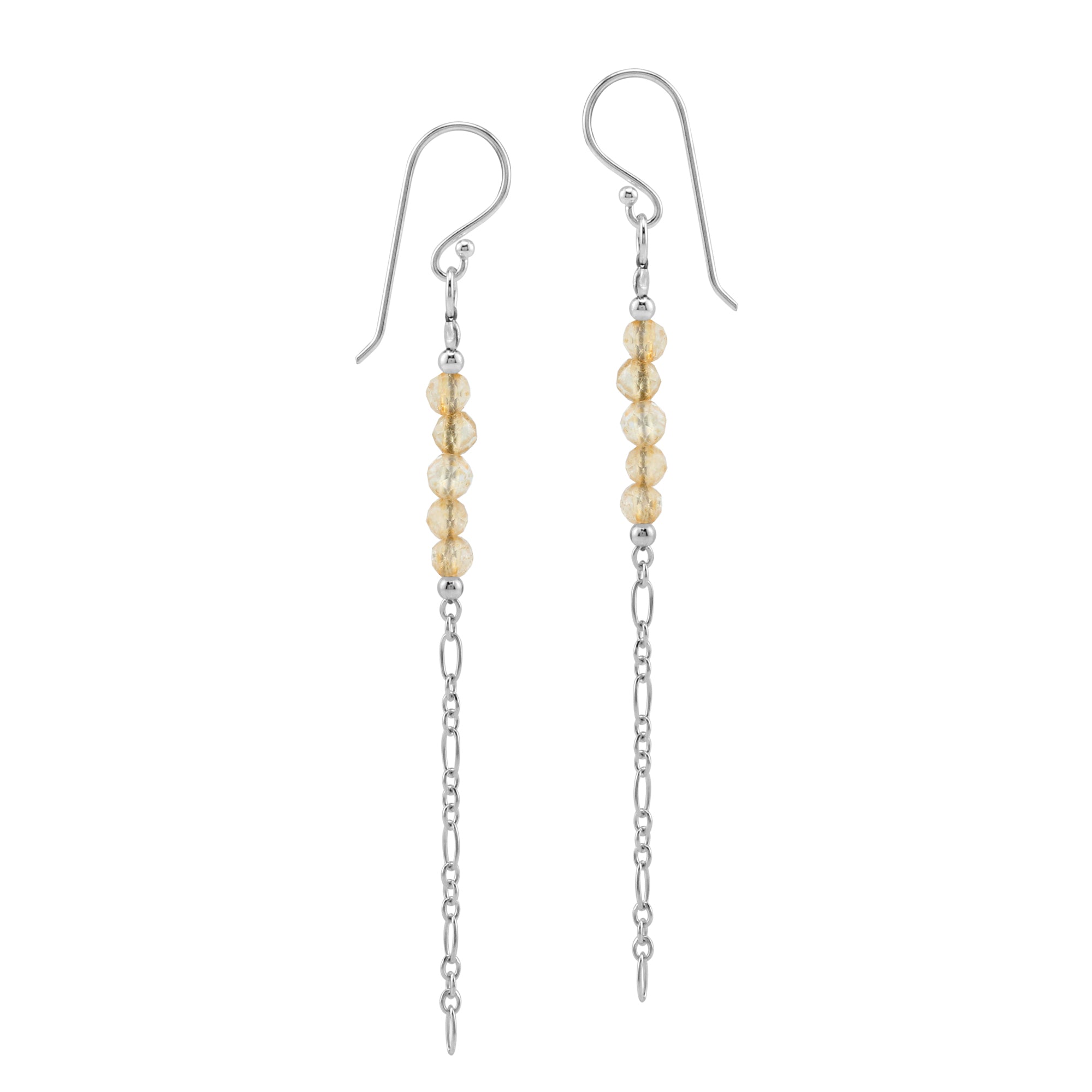 5-Stone 3MM Natural Yellow Citrine Gemstone Bead 925 Sterling Silver Bohemian Inspired Minimalist Dangle Hook Earrings Jewelry for Women November Birthstone - Silvershake-store