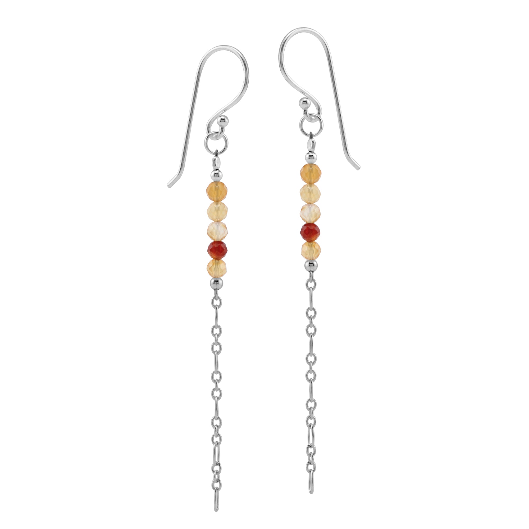 5-Stone 3MM Natural Orange Agate Gemstone Bead 925 Sterling Silver Bohemian Inspired Minimalist Dangle Hook Earrings Jewelry for Women - Silvershake-store