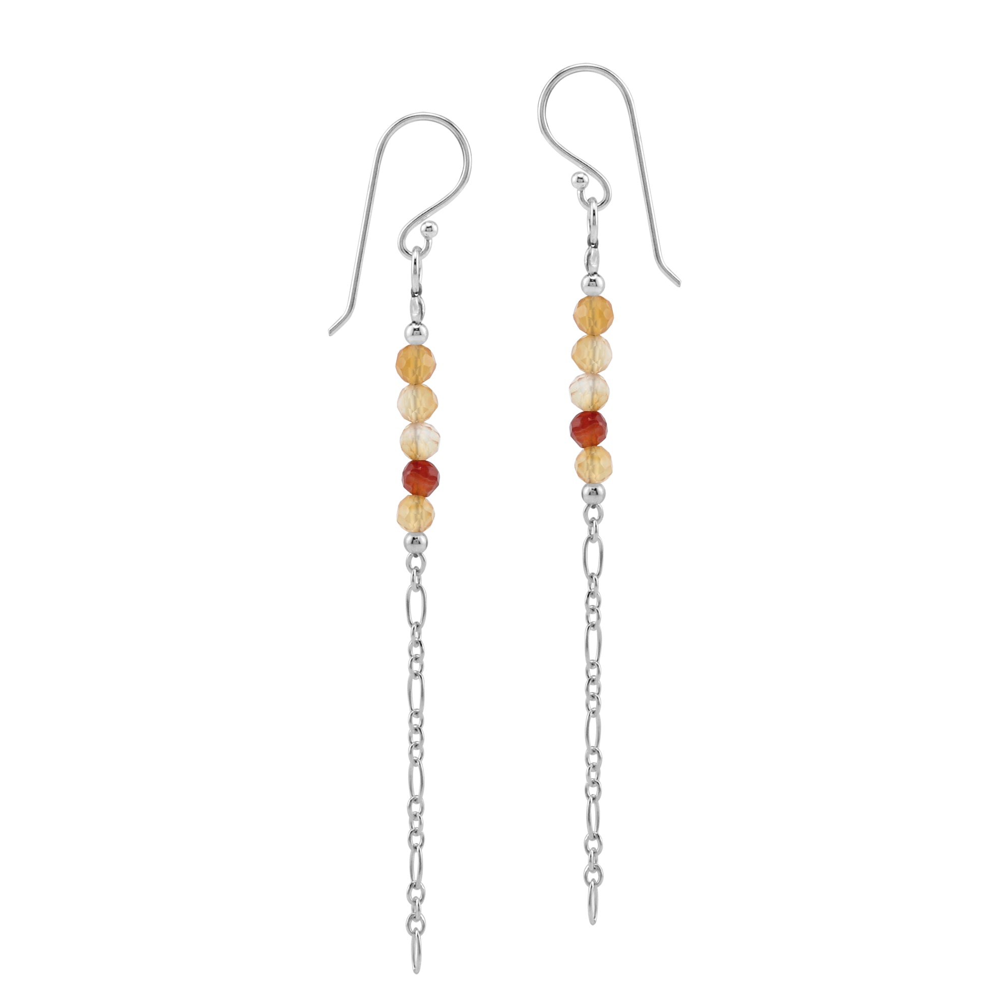 5-Stone 3MM Natural Orange Agate Gemstone Bead 925 Sterling Silver Bohemian Inspired Minimalist Dangle Hook Earrings Jewelry for Women - Silvershake-store