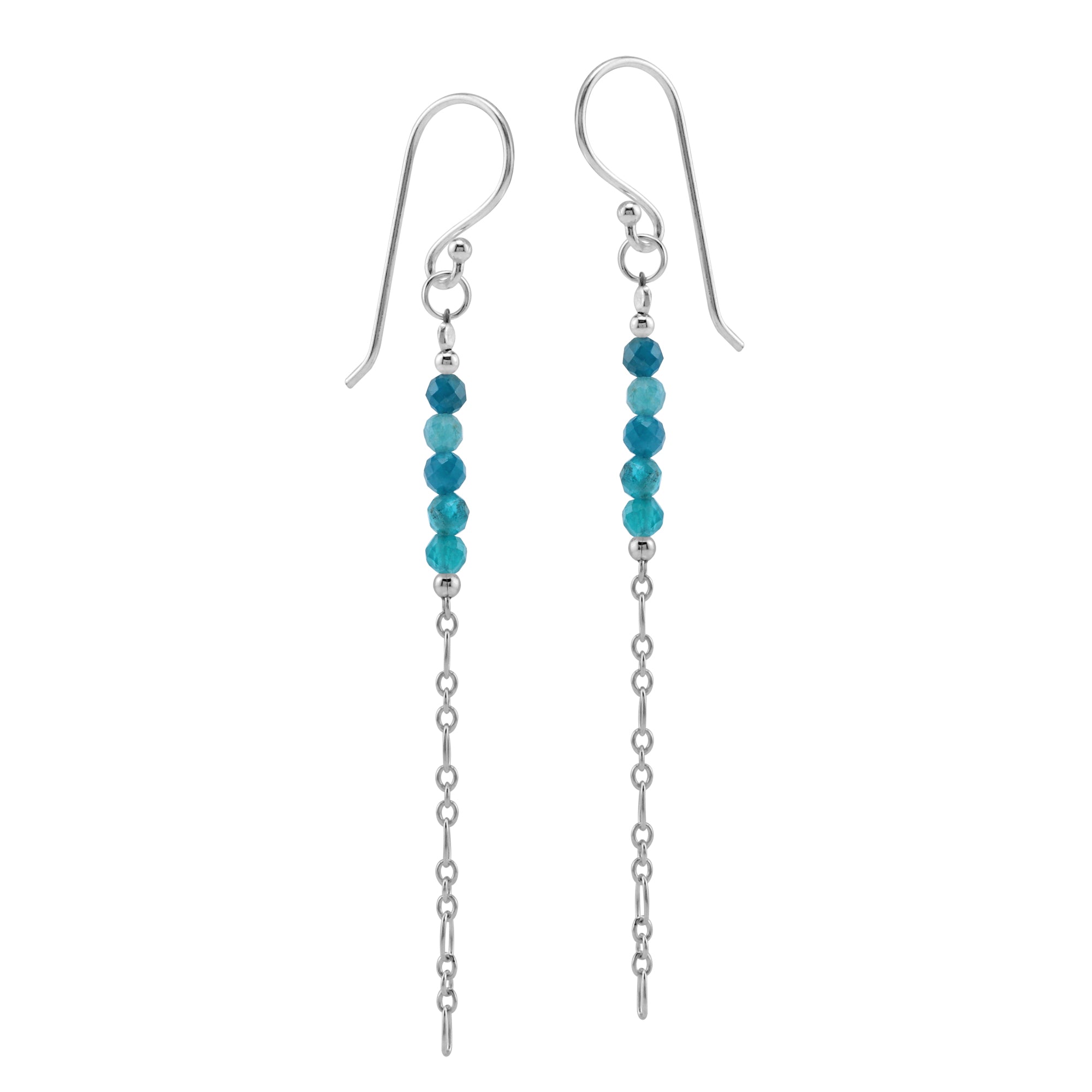 5-Stone 3MM Natural Blue Apatite Gemstone Bead 925 Sterling Silver Bohemian Inspired Minimalist Dangle Hook Earrings Jewelry for Women - Silvershake-store