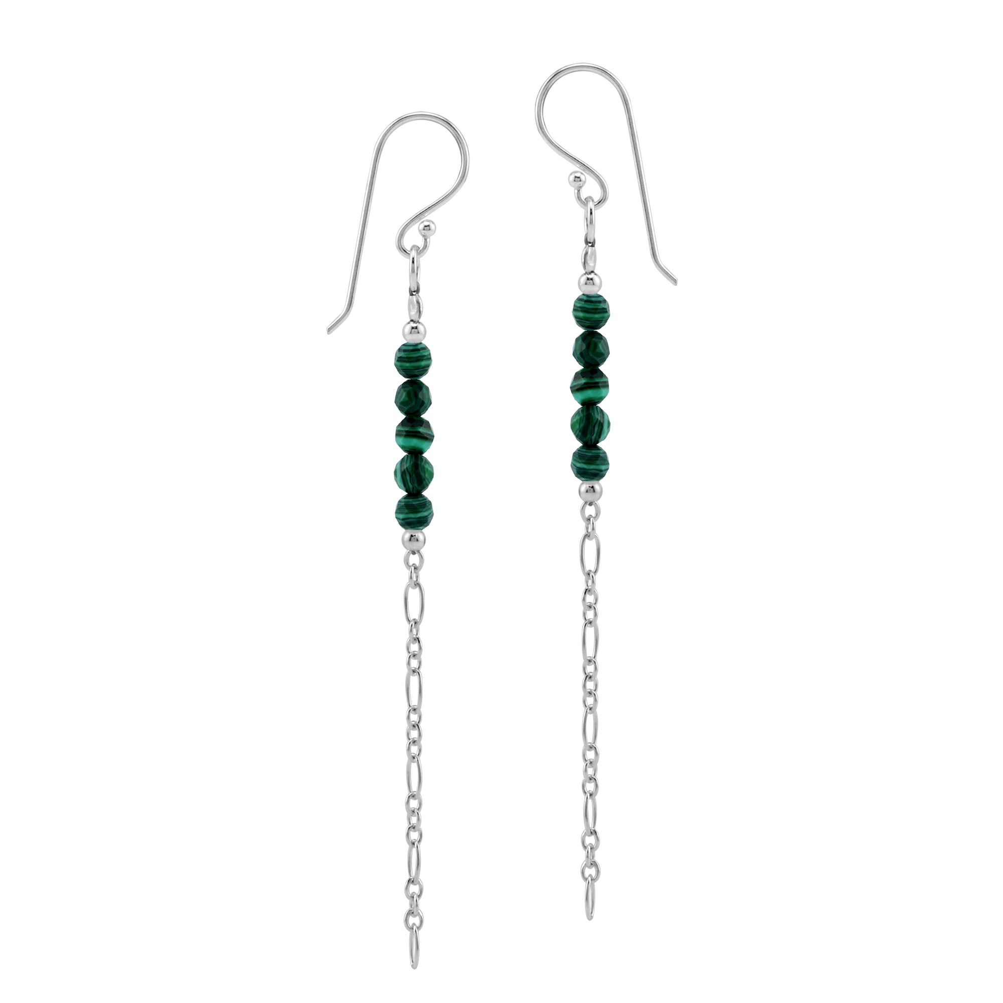 5-Stone 3MM Natural Green Malachite Gemstone Bead 925 Sterling Silver Bohemian Inspired Minimalist Dangle Hook Earrings Jewelry for Women - Silvershake-store