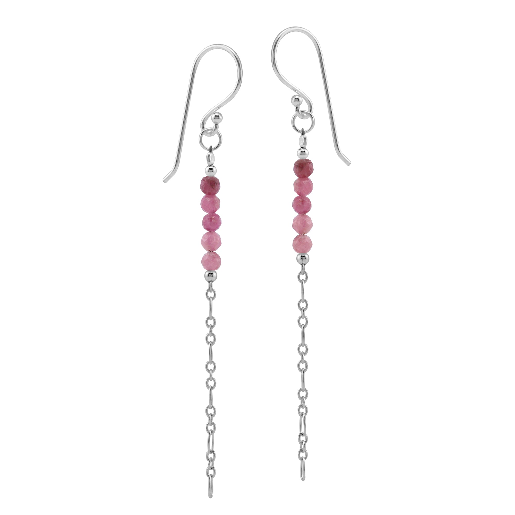 5-Stone 3MM Natural Pink Tourmaline Gemstone Bead 925 Sterling Silver Bohemian Inspired Minimalist Dangle Hook Earrings Jewelry for Women October Birthstone - Silvershake-store