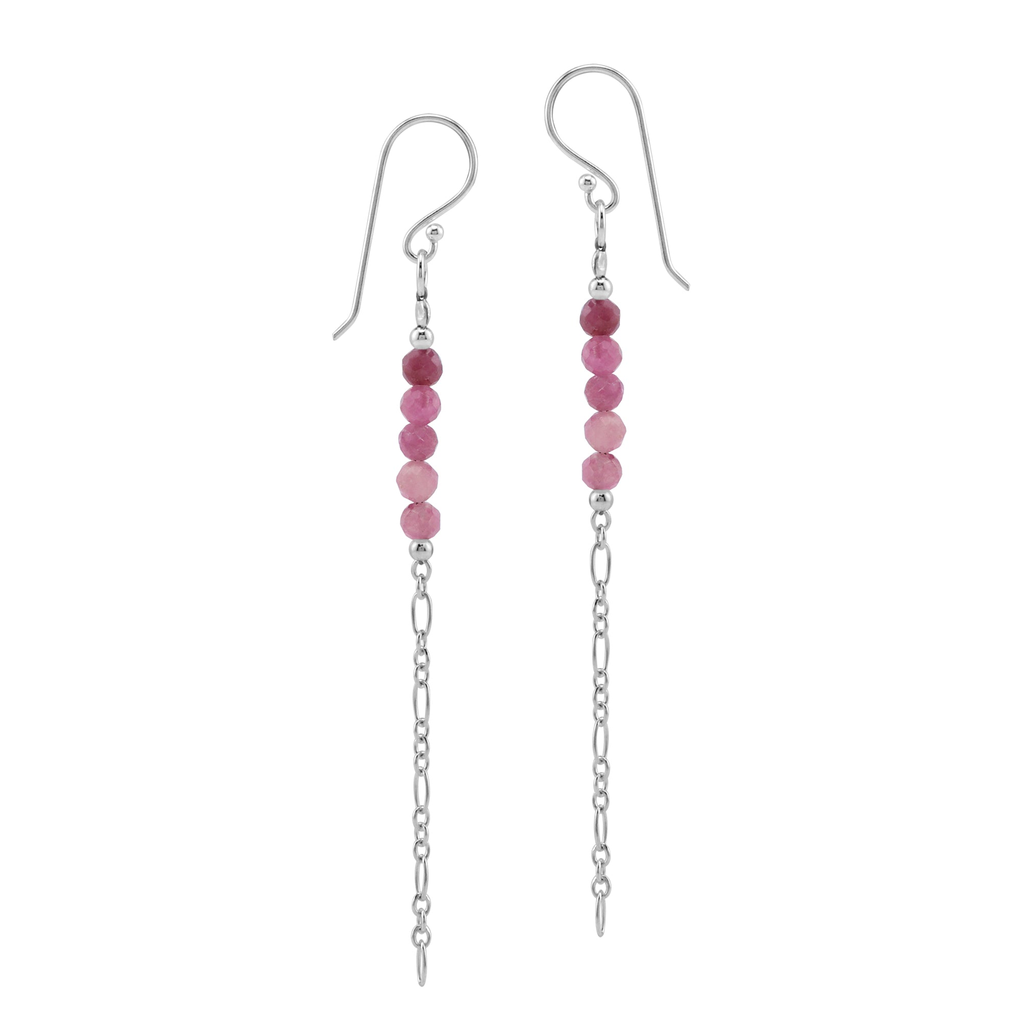 5-Stone 3MM Natural Pink Tourmaline Gemstone Bead 925 Sterling Silver Bohemian Inspired Minimalist Dangle Hook Earrings Jewelry for Women October Birthstone - Silvershake-store