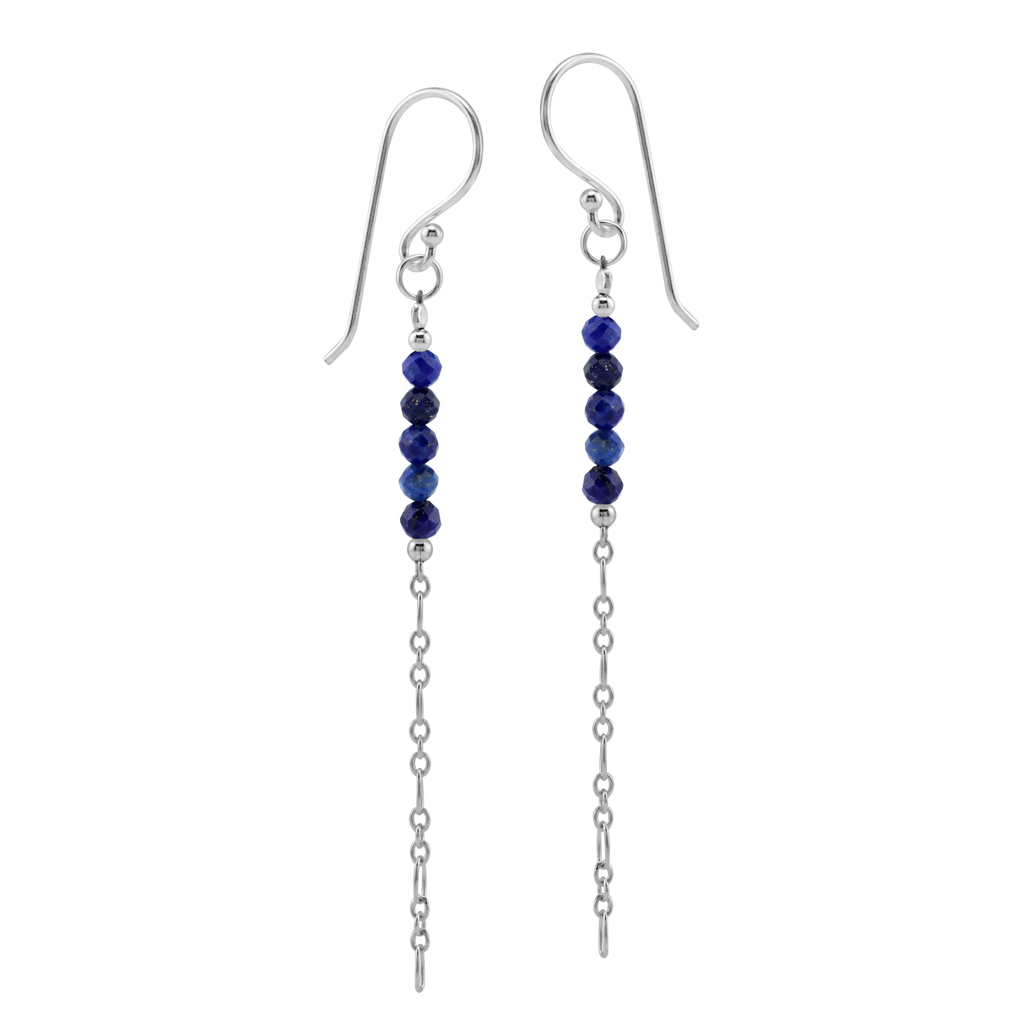 5-Stone 3MM Natural Blue Lapis Lazuli Gemstone Bead 925 Sterling Silver Bohemian Inspired Minimalist Dangle Hook Earrings Jewelry for Women - Silvershake-store