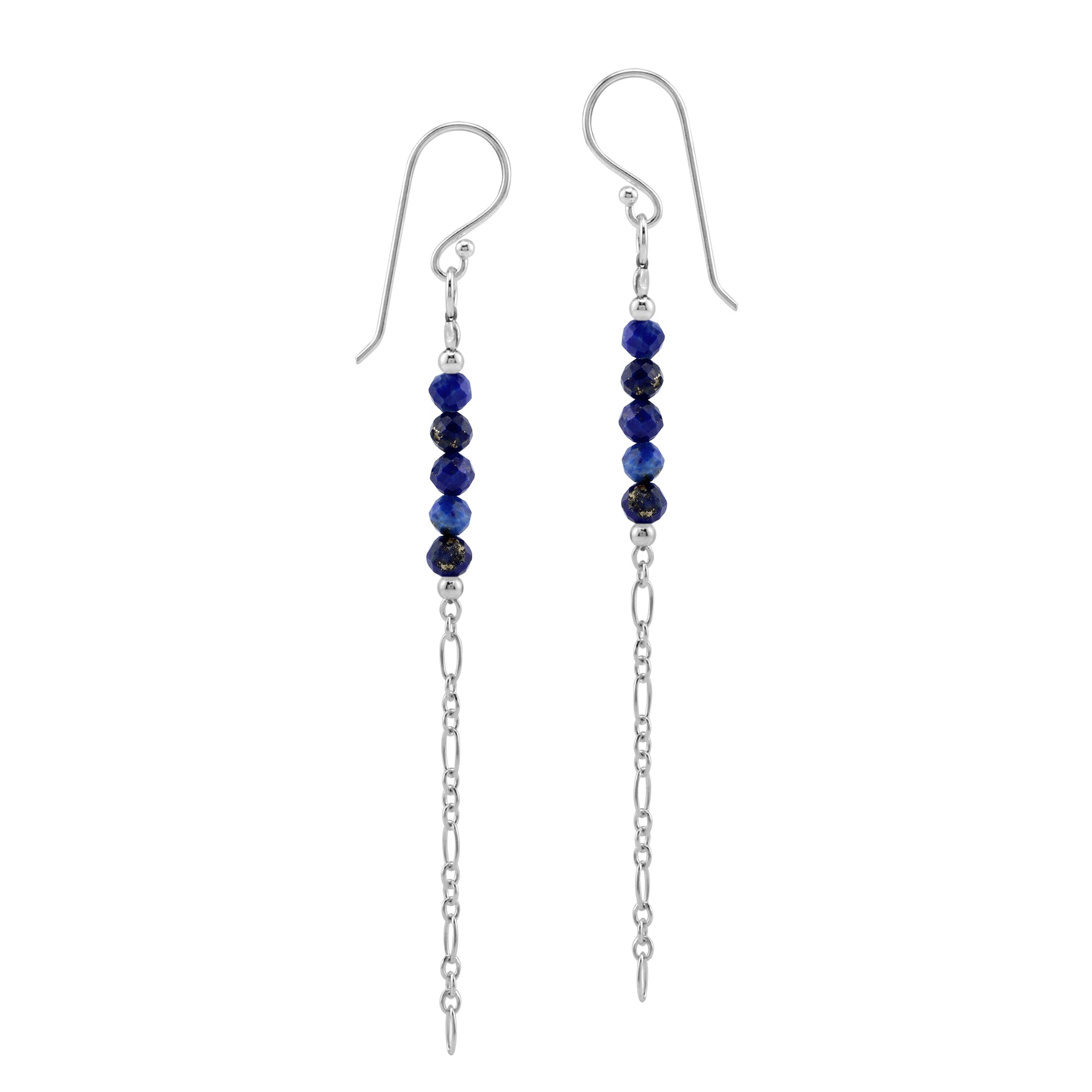 5-Stone 3MM Natural Blue Lapis Lazuli Gemstone Bead 925 Sterling Silver Bohemian Inspired Minimalist Dangle Hook Earrings Jewelry for Women - Silvershake-store