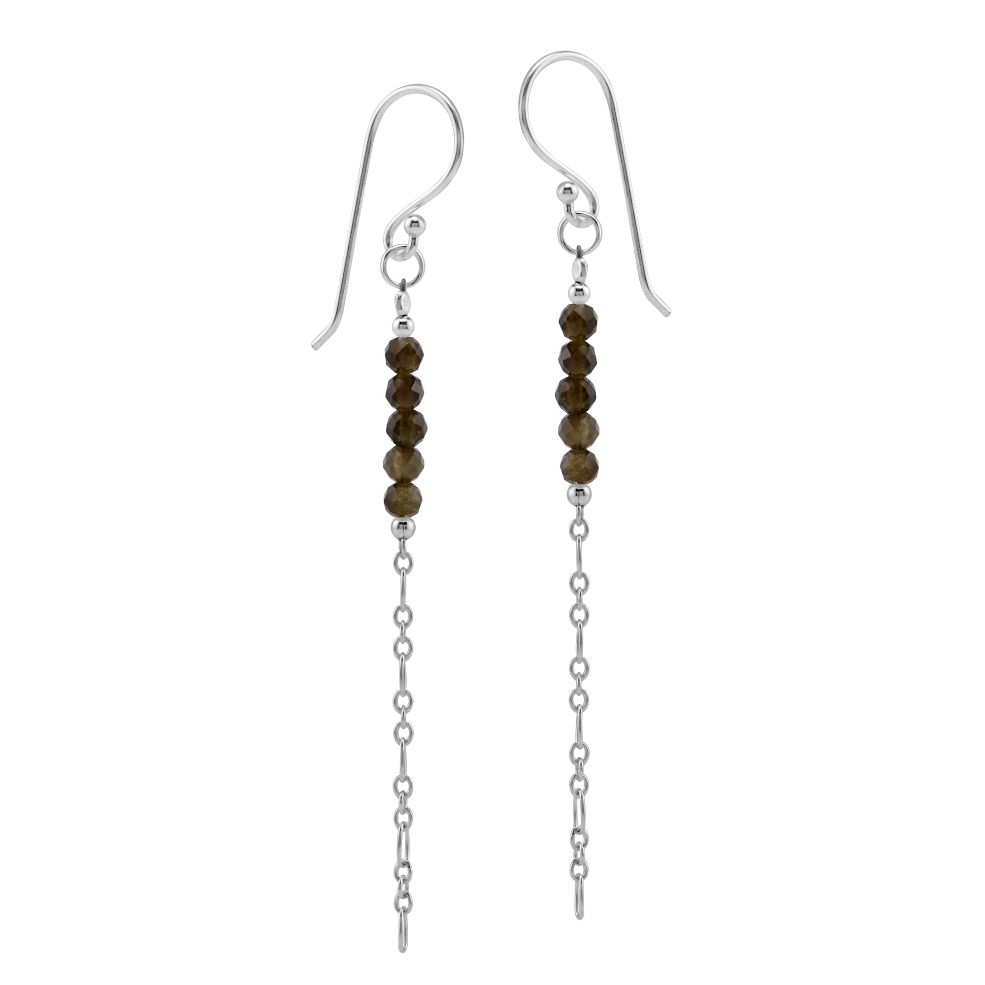 5-Stone 3MM Natural Golden Obsidian Gemstone Bead 925 Sterling Silver Bohemian Inspired Minimalist Dangle Hook Earrings Jewelry for Women - Silvershake-store