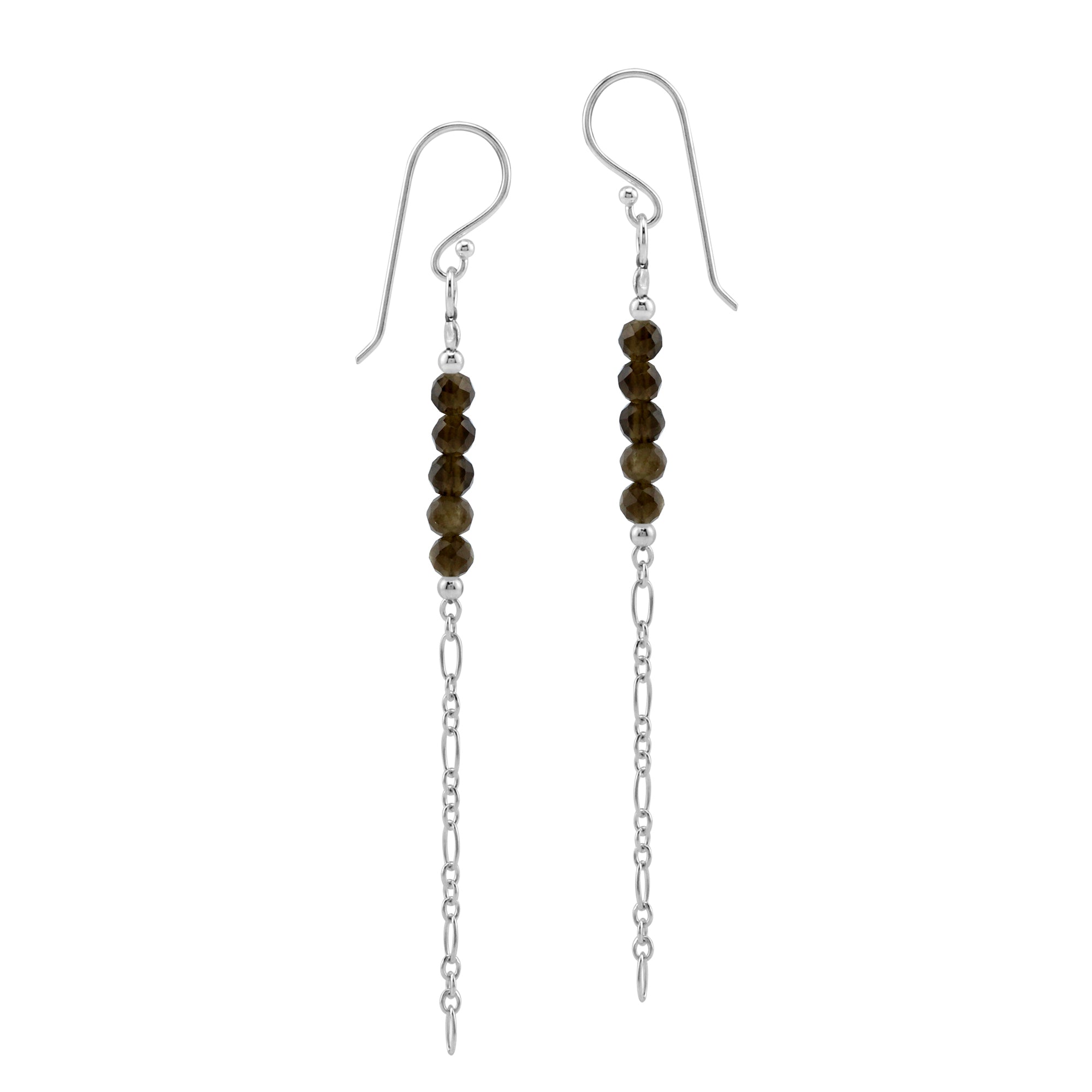 5-Stone 3MM Natural Golden Obsidian Gemstone Bead 925 Sterling Silver Bohemian Inspired Minimalist Dangle Hook Earrings Jewelry for Women - Silvershake-store