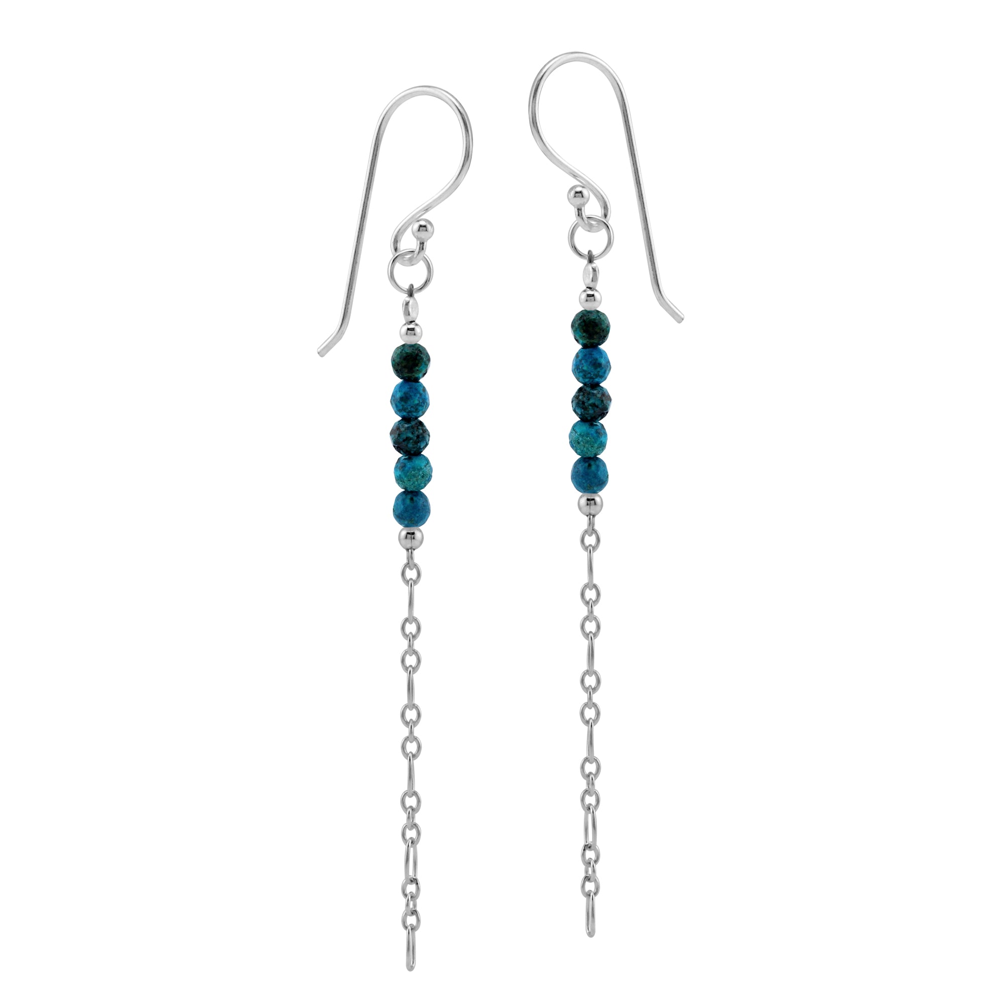 5-Stone 3MM Natural Chrysocolla Gemstone Bead 925 Sterling Silver Bohemian Inspired Minimalist Dangle Hook Earrings Jewelry for Women - Silvershake-store