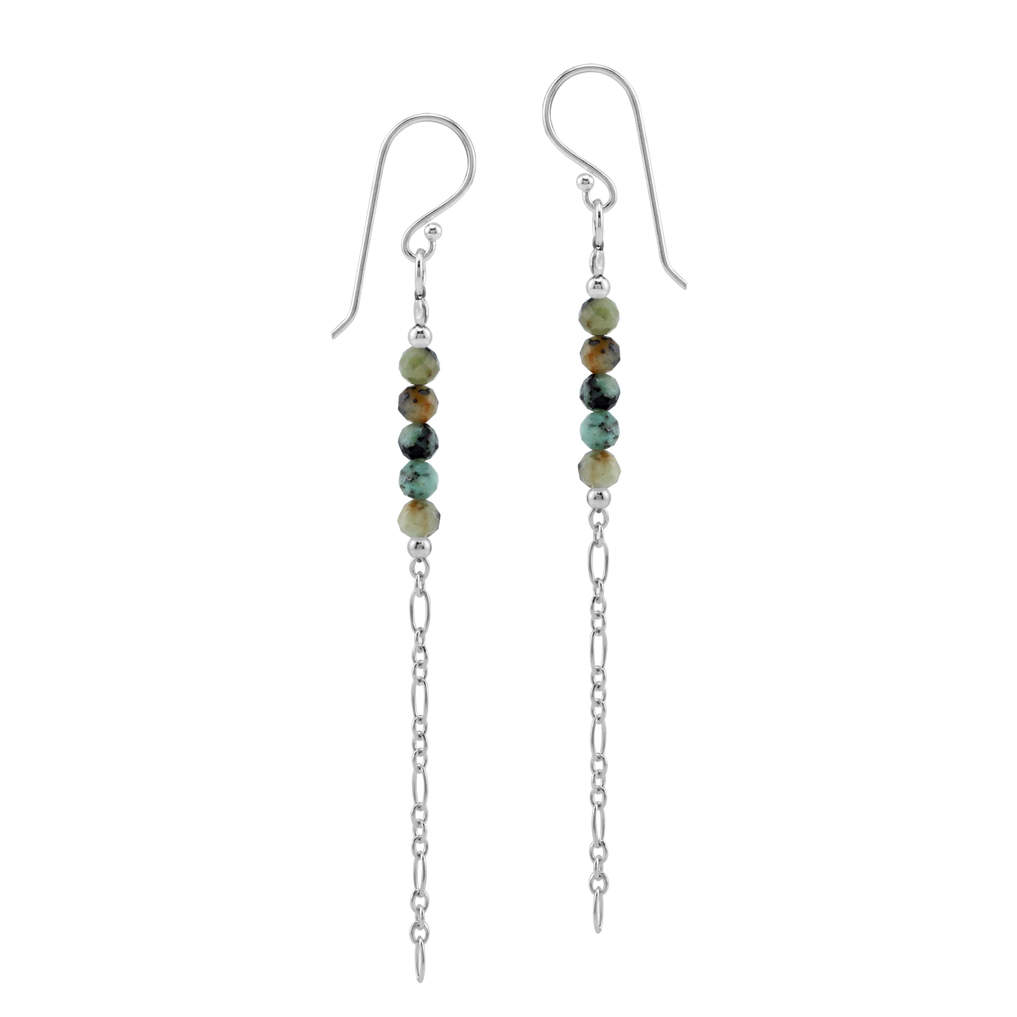 5-Stone 3MM Compressed Turquoise Gemstone Bead 925 Sterling Silver Bohemian Inspired Minimalist Dangle Hook Earrings Jewelry for Women - Silvershake-store