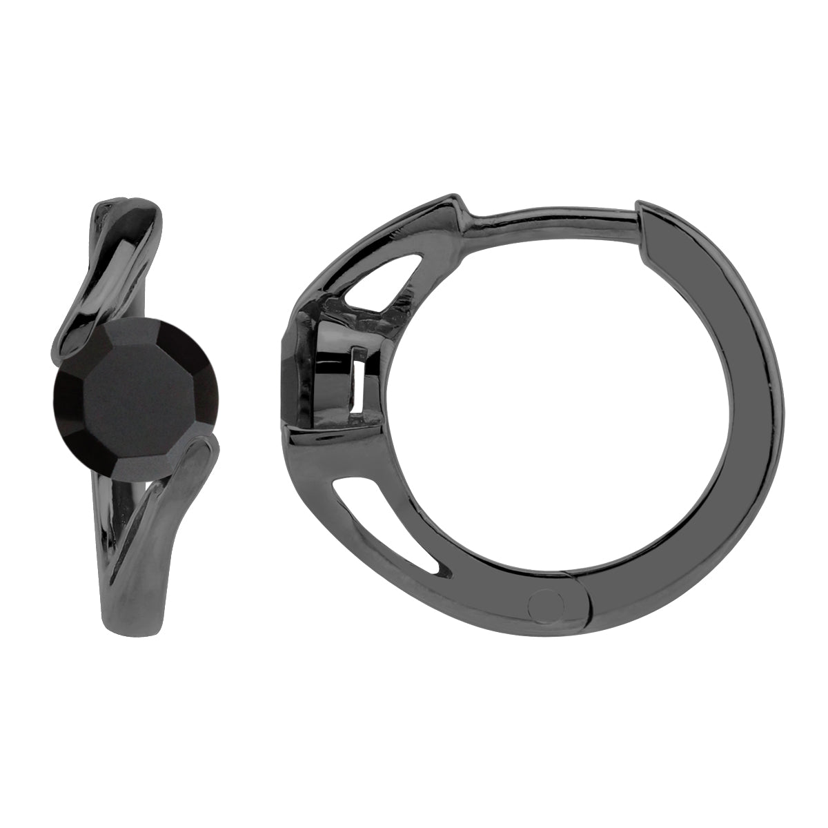 1.3 CTW 5MM Natural Round Shape Onyx Black Rhodium Plated 925 Sterling Silver Huggie Hoop Gemstone Earrings - Silvershake-store