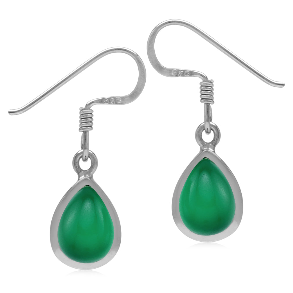 8X6mm Genuine Pear Shape Emerald Green Onyx White Gold Plated 925 Sterling Silver Drop Dangle Hook Earrings May Gemstone Birthstone - Silvershake-store