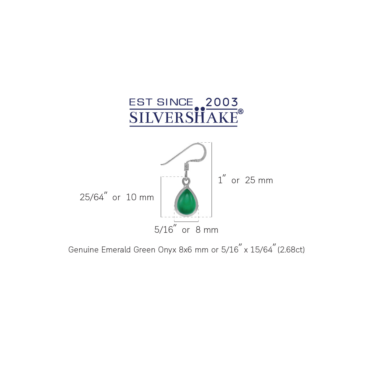 8X6mm Genuine Pear Shape Emerald Green Onyx White Gold Plated 925 Sterling Silver Drop Dangle Hook Earrings May Gemstone Birthstone - Silvershake-store