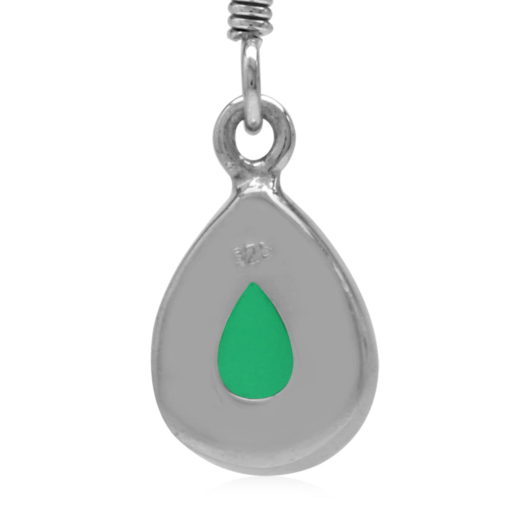 8X6mm Genuine Pear Shape Emerald Green Onyx White Gold Plated 925 Sterling Silver Drop Dangle Hook Earrings May Gemstone Birthstone - Silvershake-store