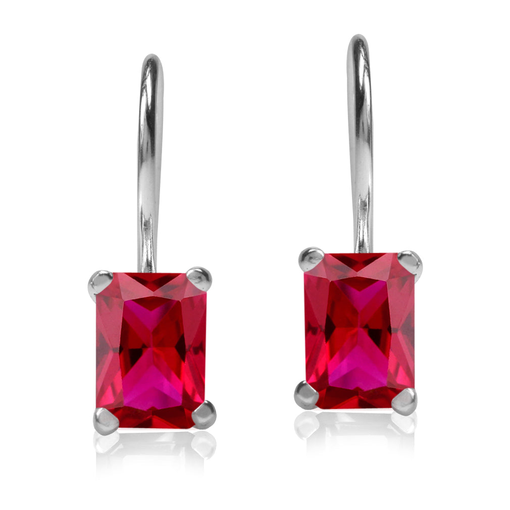 7X5mm Simulated Octagon Shape Red Ruby 925 Sterling Silver Hook Closure Earrings July Gemstone Birthstone - Silvershake-store