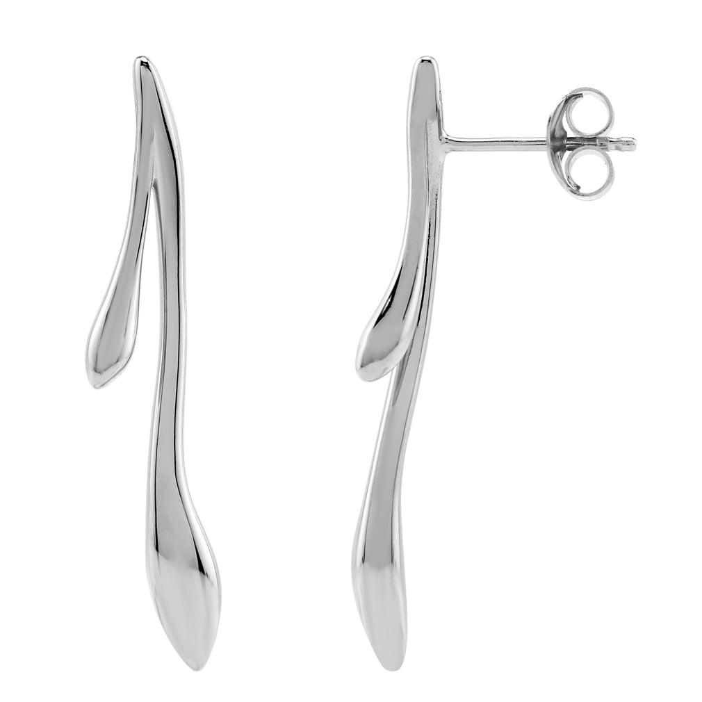White Gold Plated 925 Sterling Silver Snake Teardrop Modern Style Long Linear Bar Post Earrings Jewelry for Women - Silvershake-store