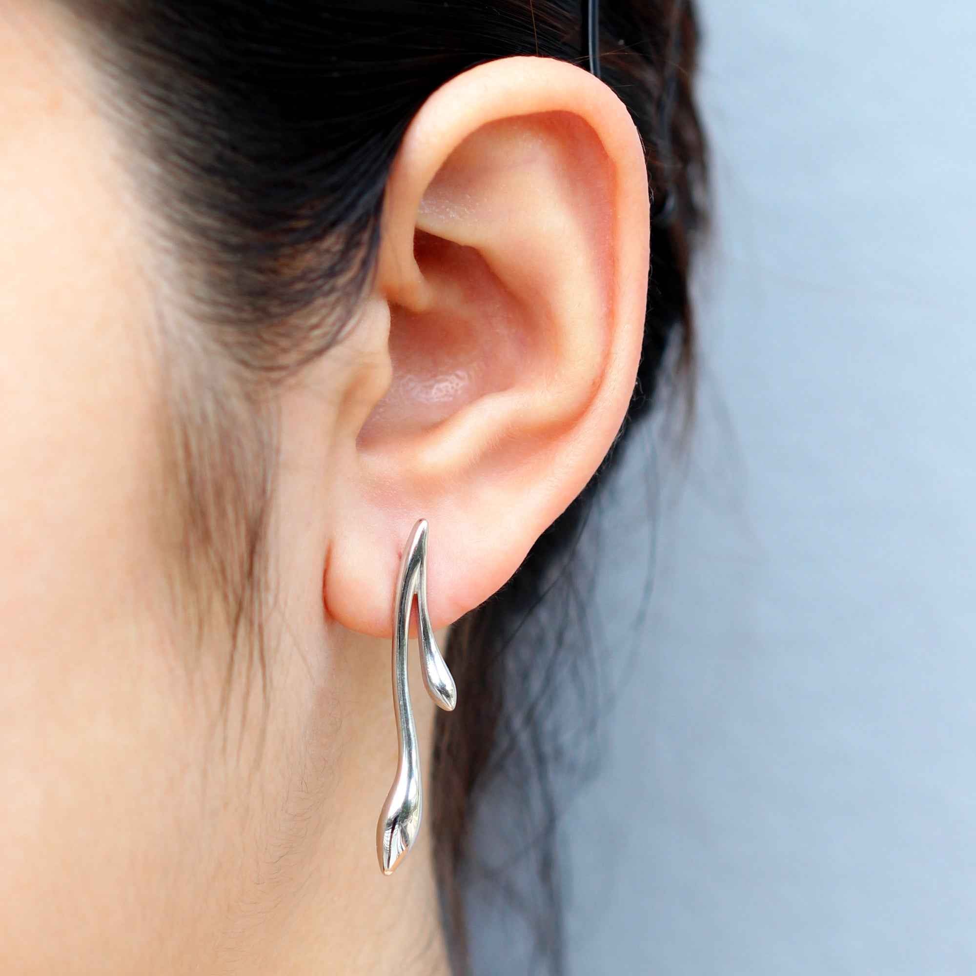 White Gold Plated 925 Sterling Silver Snake Teardrop Modern Style Long Linear Bar Post Earrings Jewelry for Women - Silvershake-store